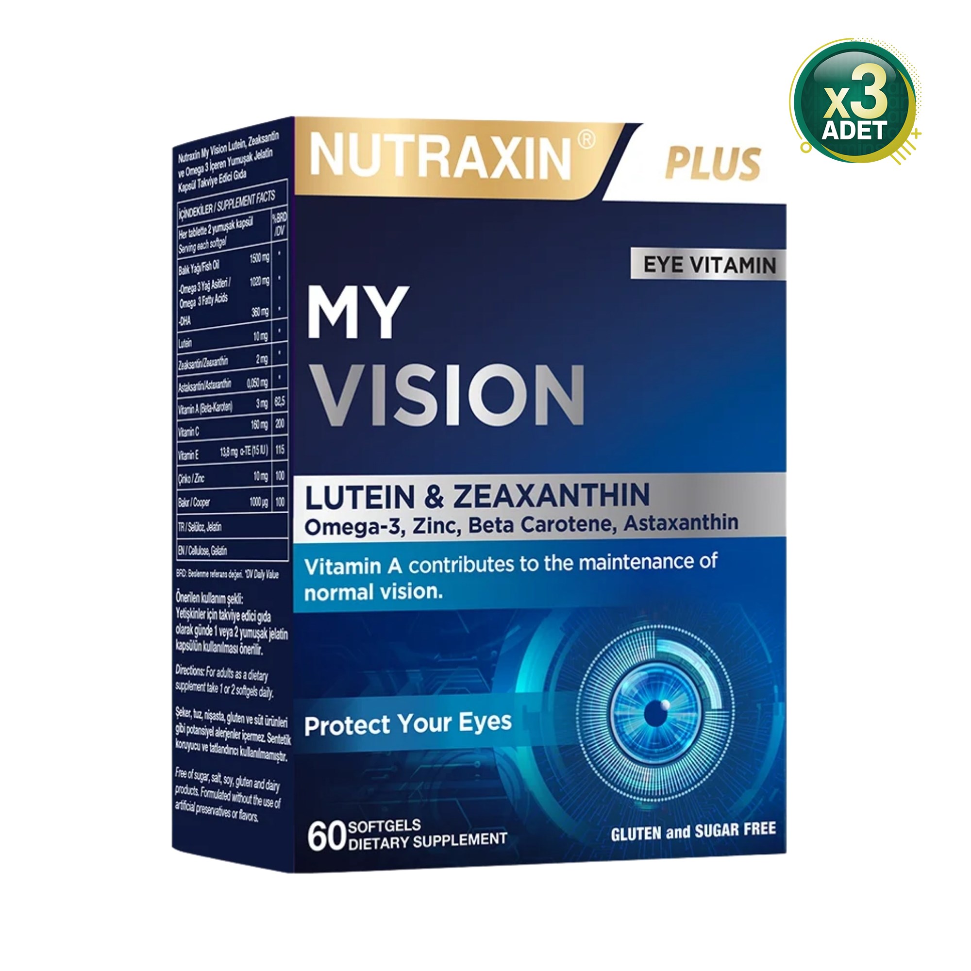 Nutraxin Plus My Vision Göz Vitamini Lutein Zeaksantin 60 Kapsül 3 Adet
