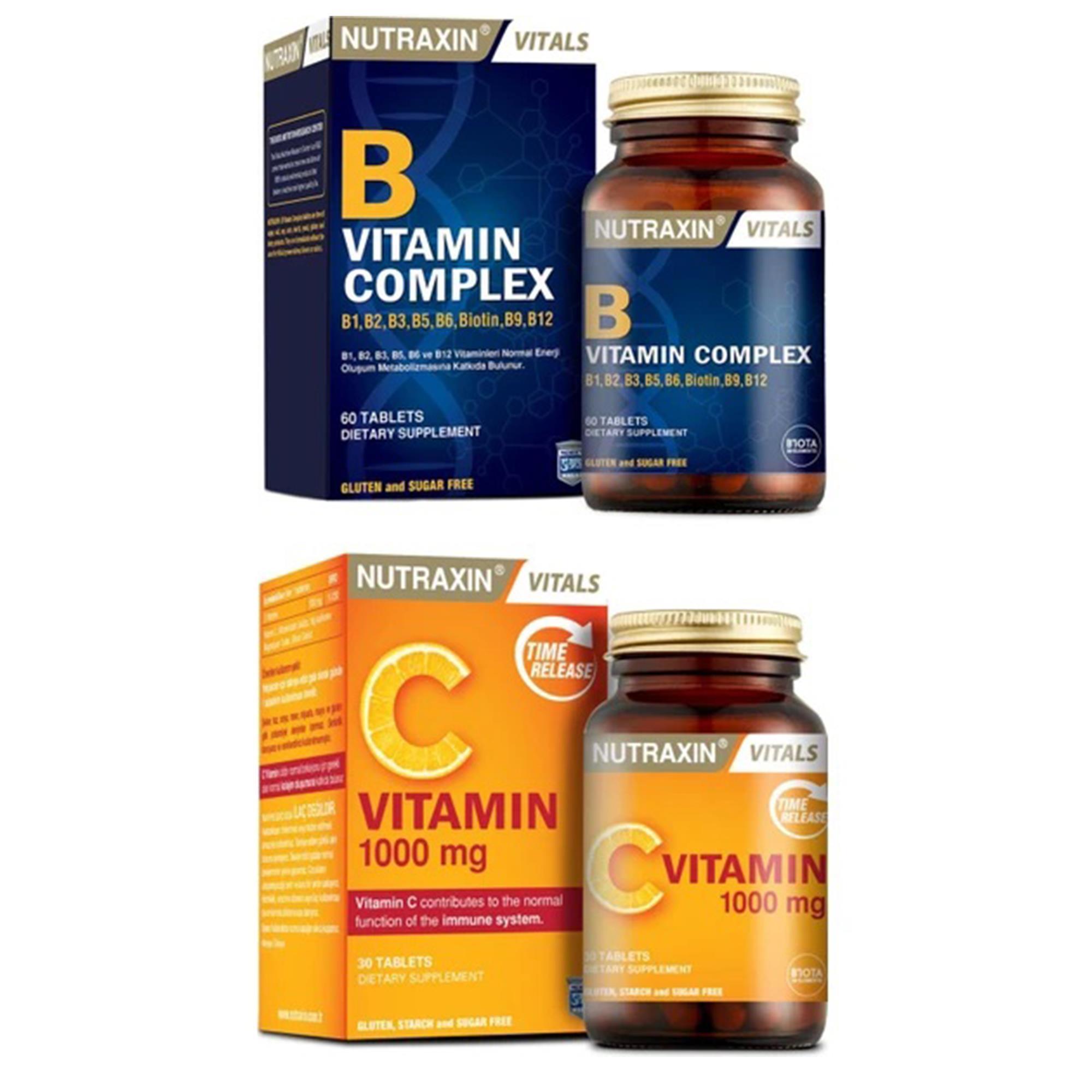 Nutraxin Vitals B Vitamin Complex 60 Tablet + Vitals C Vitamin 1000 Mg 30 Tablet--