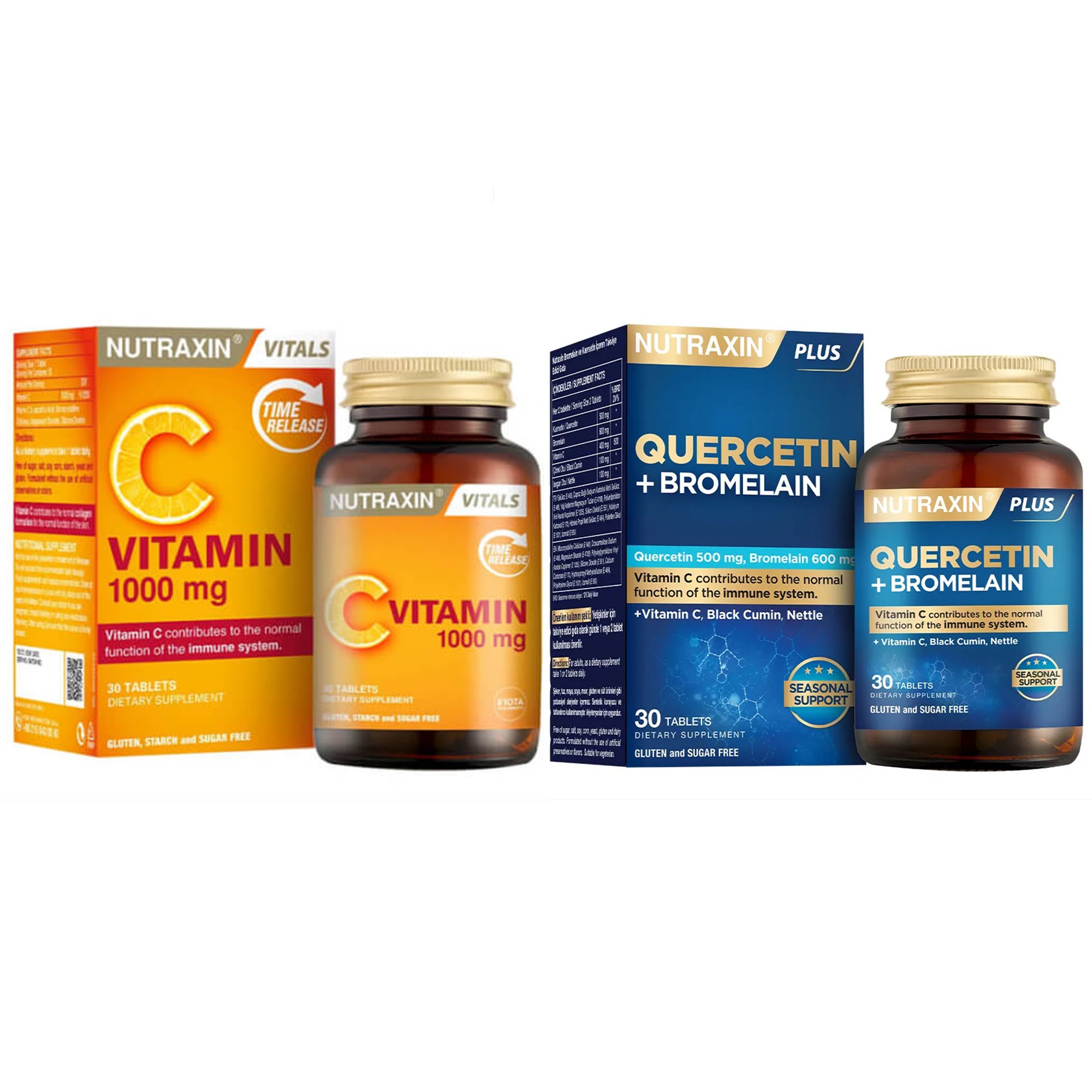 Nutraxin Vitamin C 1000 mg 30 Tablet + Nutraxin Quercetin + Bromelain 30 Tablet