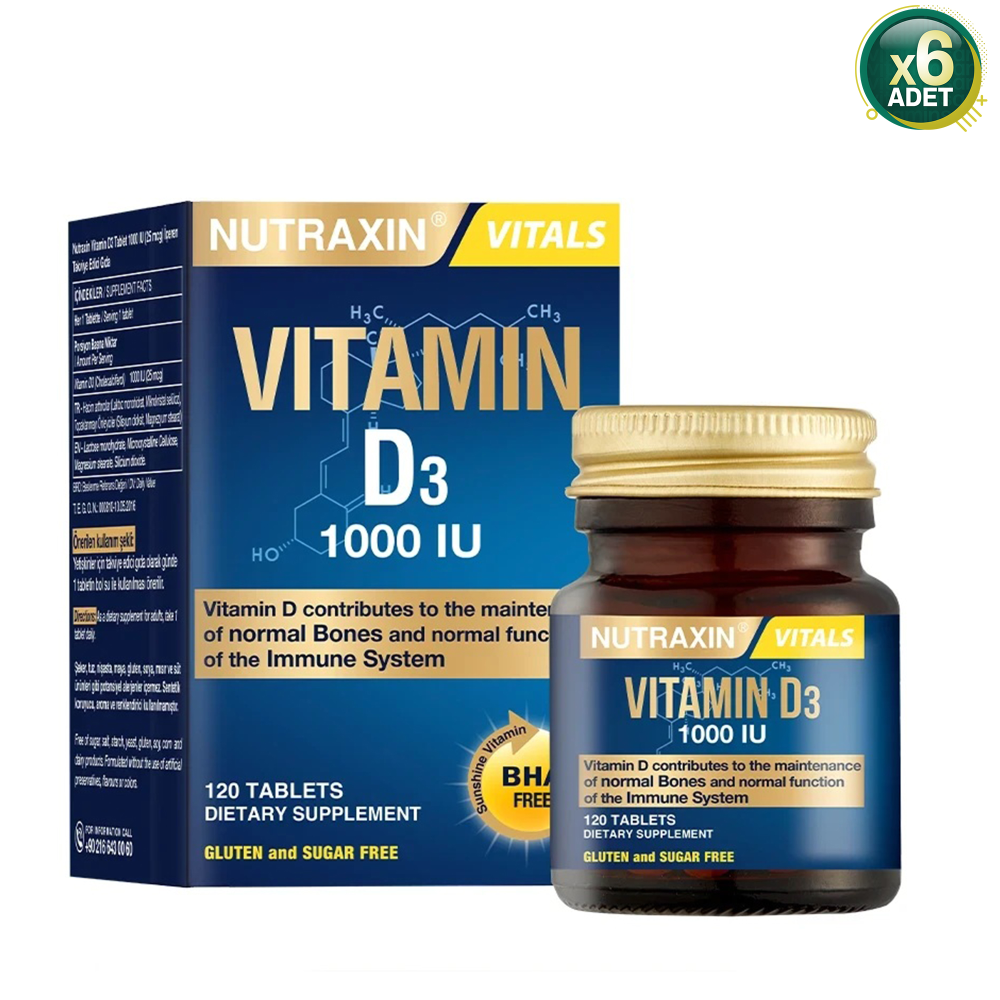 Nutraxin Vitamin D3 1000 IU 120 Tablet 6'lı