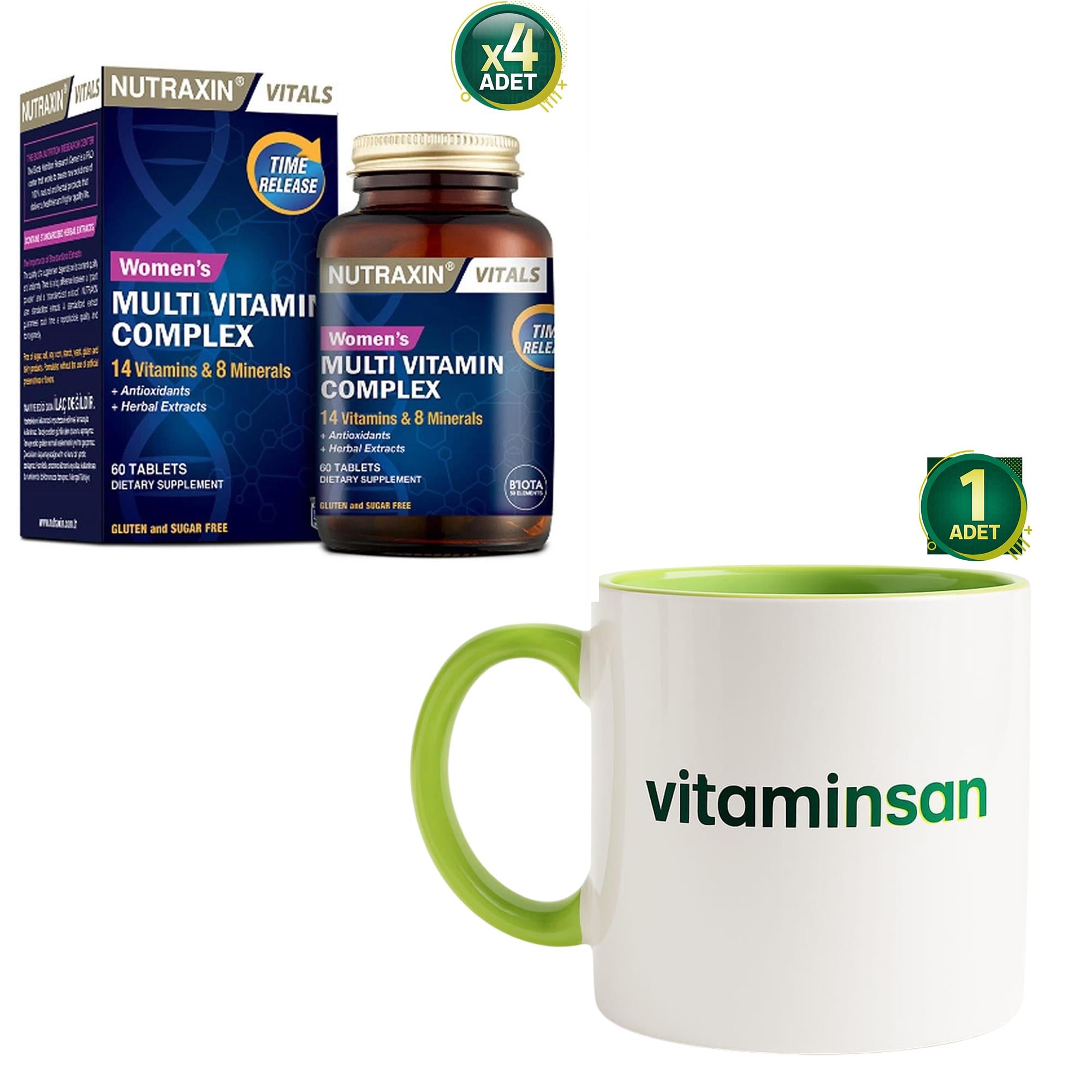 Nutraxin Womens Multi Vitamin Complex 60 Tablets 4 Adet Kupa Bardak Hediyeli