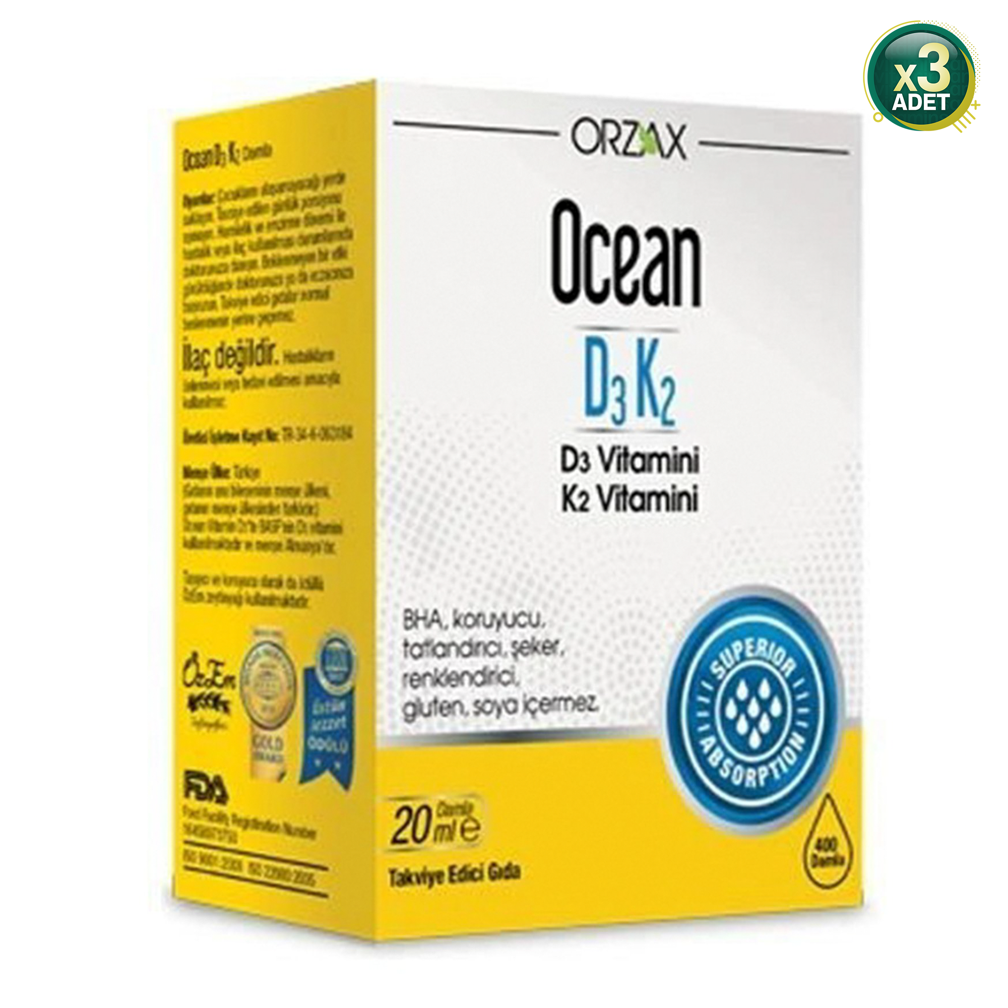 Ocean D3K2 Damla 20 ml 3'lü