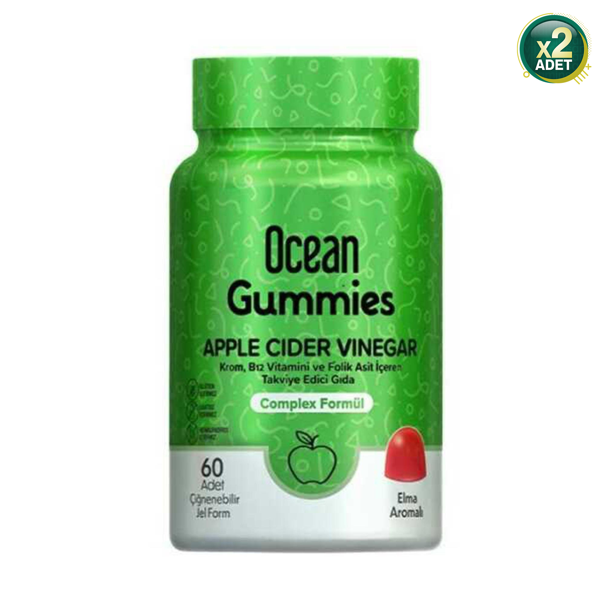 Ocean Gummies Apple Cider Vinegar, Çiğnenebilir Jel Form (2 paketi)