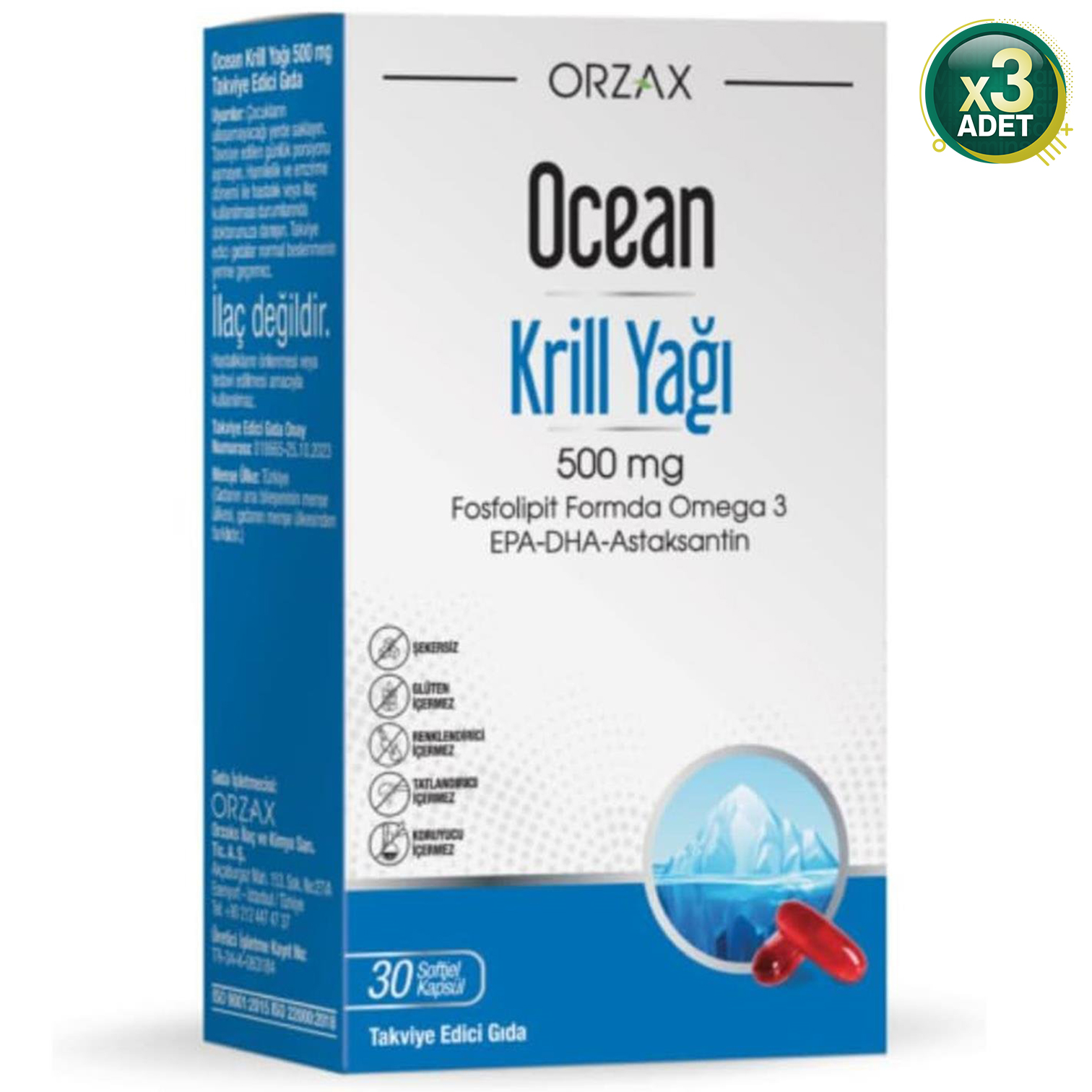 Ocean Krill Oil 500 mg 30 Kapsül 3'lü