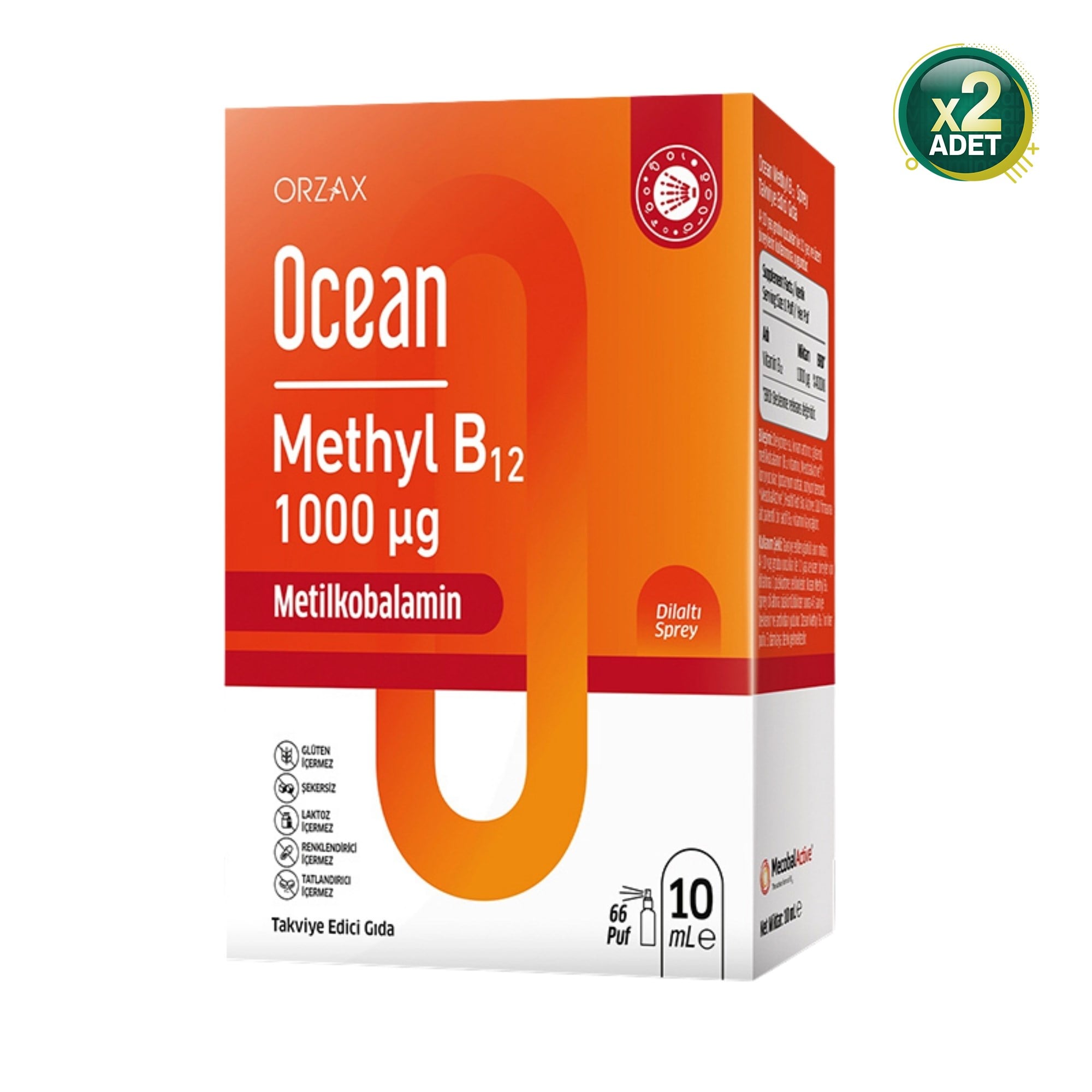 Ocean Methyl B12 1000 mcg Dilaltı Sprey 10 ml 2'li