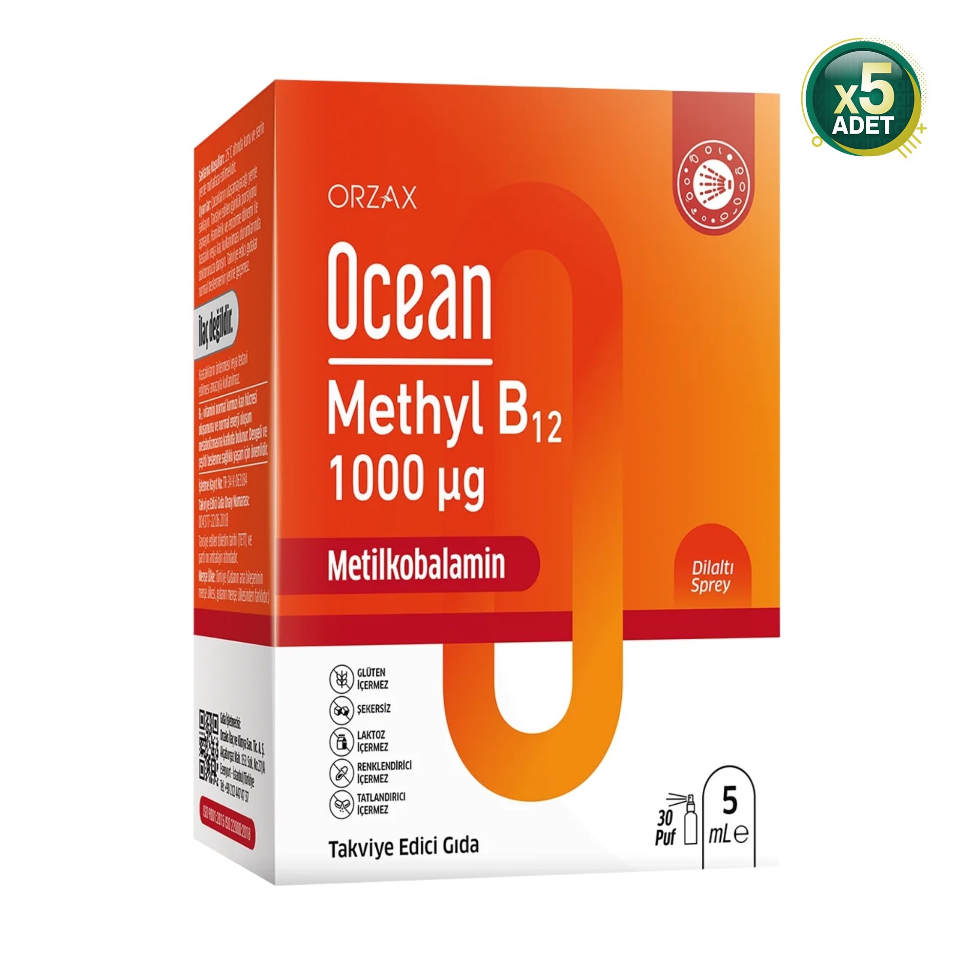 Ocean Methyl B12 1000 Mcg Methylcobalamin 5 ml 5 Adet