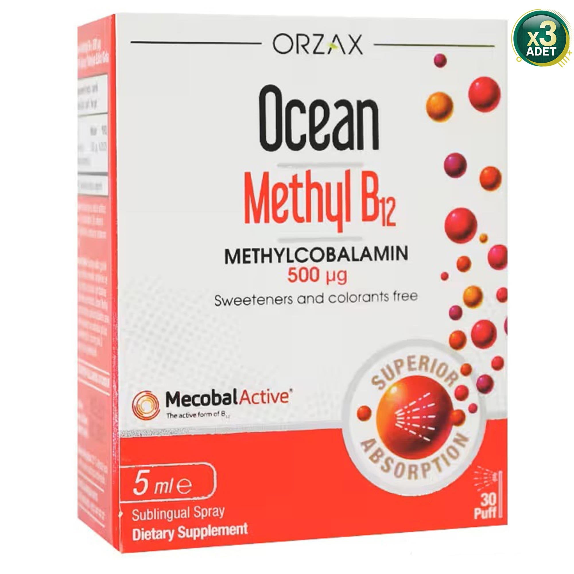 Ocean Methyl B12 500 mcg Dilaltı Sprey 5 ml 3'lü