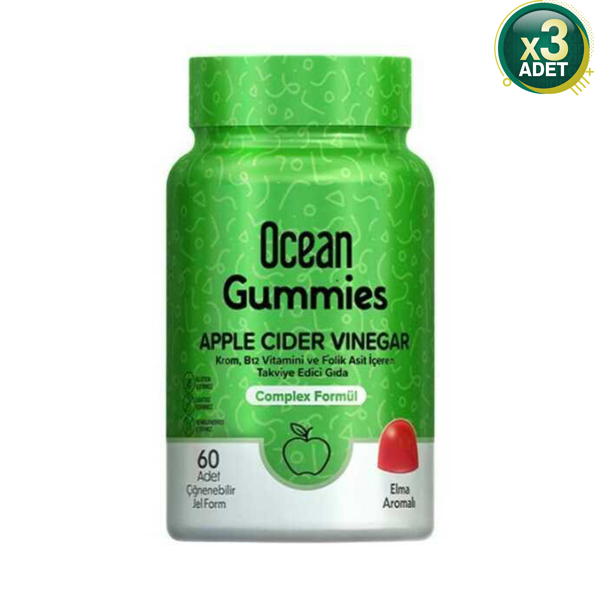 Ocean Ocean Gummies Apple Cider Vinegar 60 Çiğneme Form 3 Adet