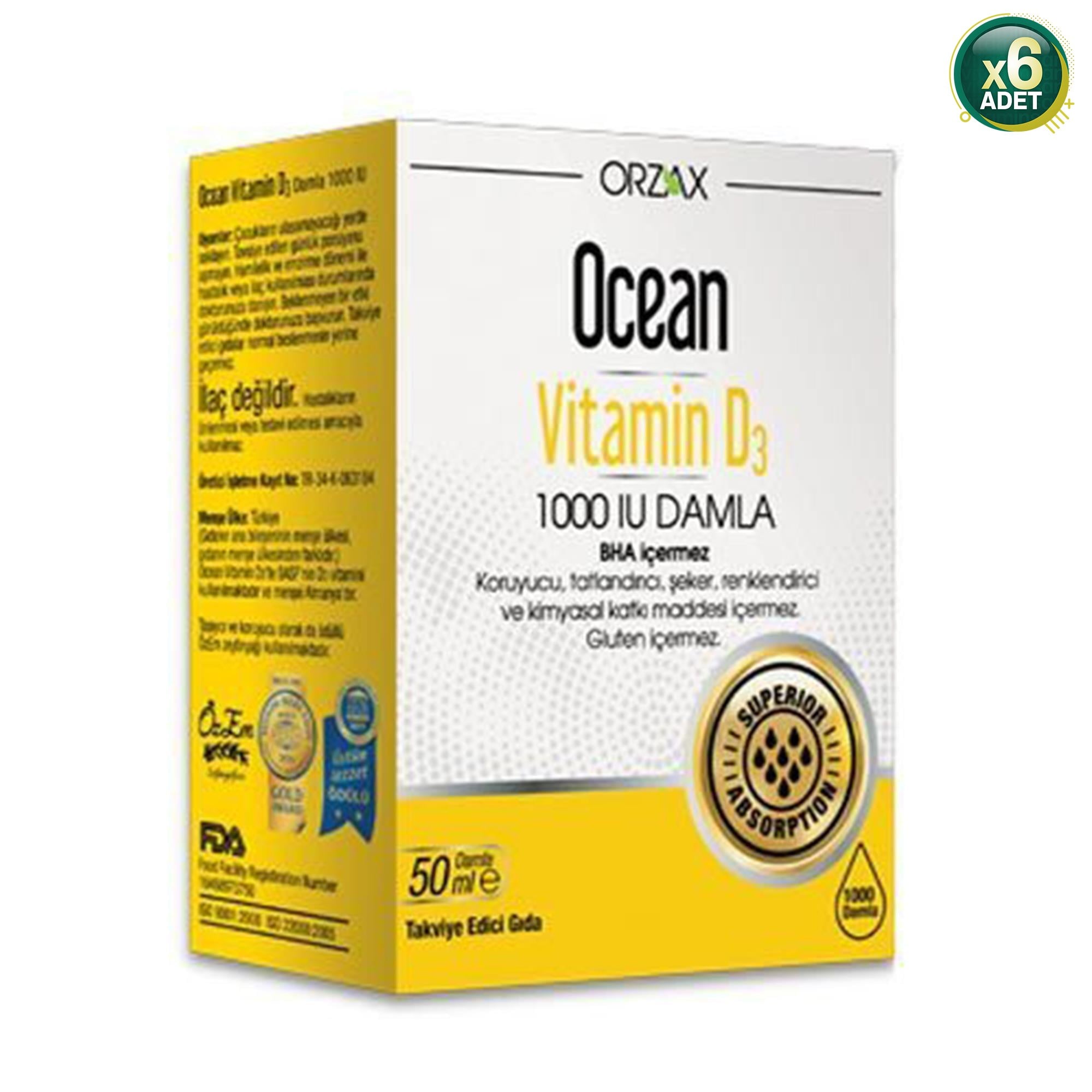Ocean Vitamin D3 1000 Iu Damla 50 Ml 6 Adet