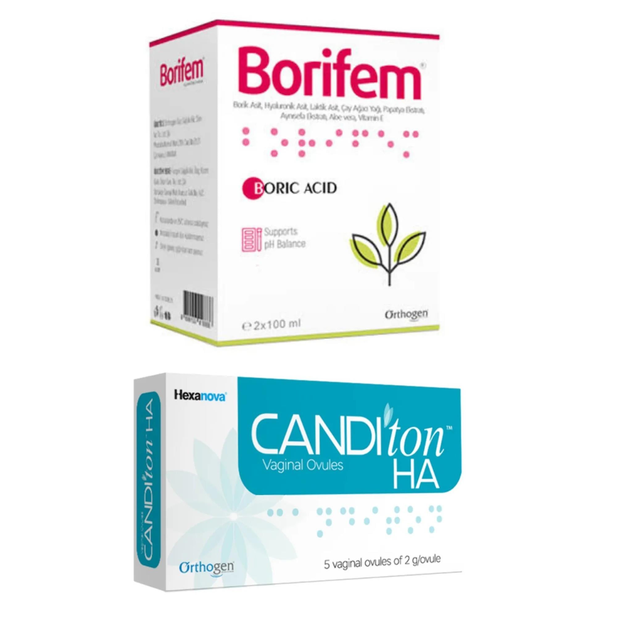 Orthogen Borifem Vajinal Duş 200 ml-CANDiton HA Vaginal 5 Ovül
