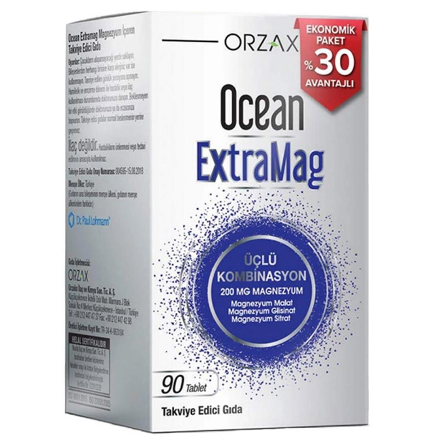 Orzax Ocean ExtraMag Üçlü Magnezyum Kombinasyonu 90 Tablet