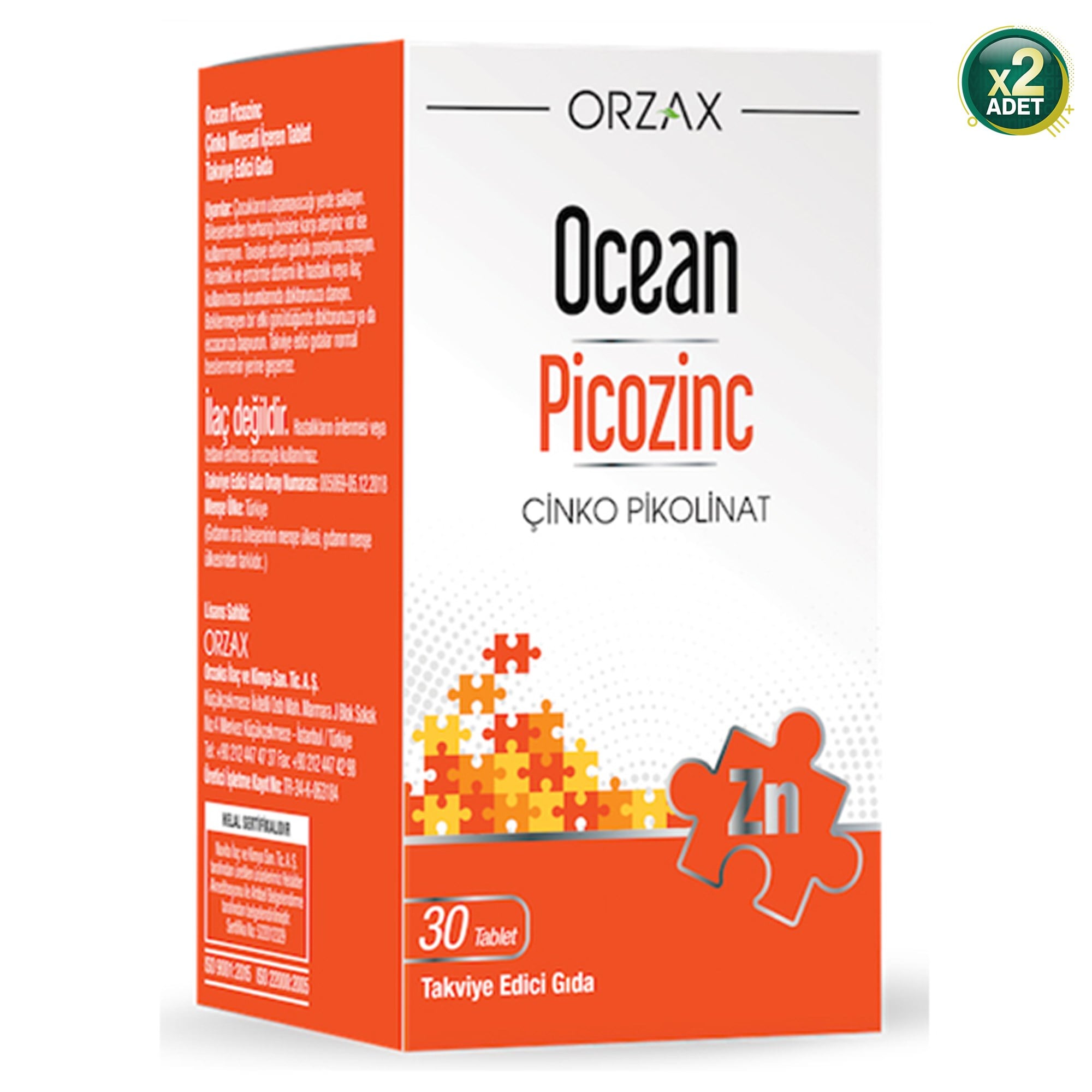 Orzax Ocean Picozinc 30 Tablet 2'li Paket, PARKFARMA180011