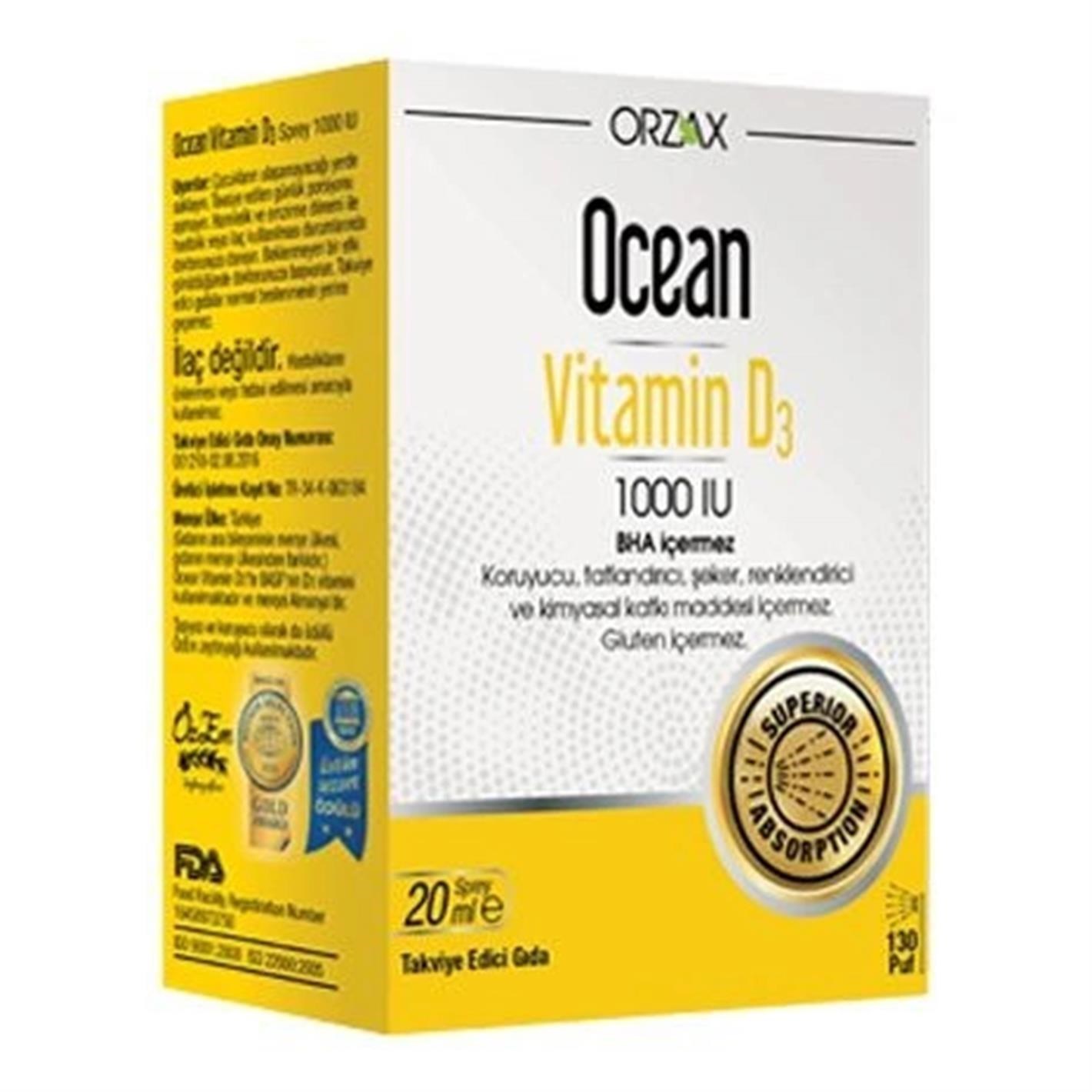Orzax Ocean Vitamin D3 1000 IU Sprey 20ml