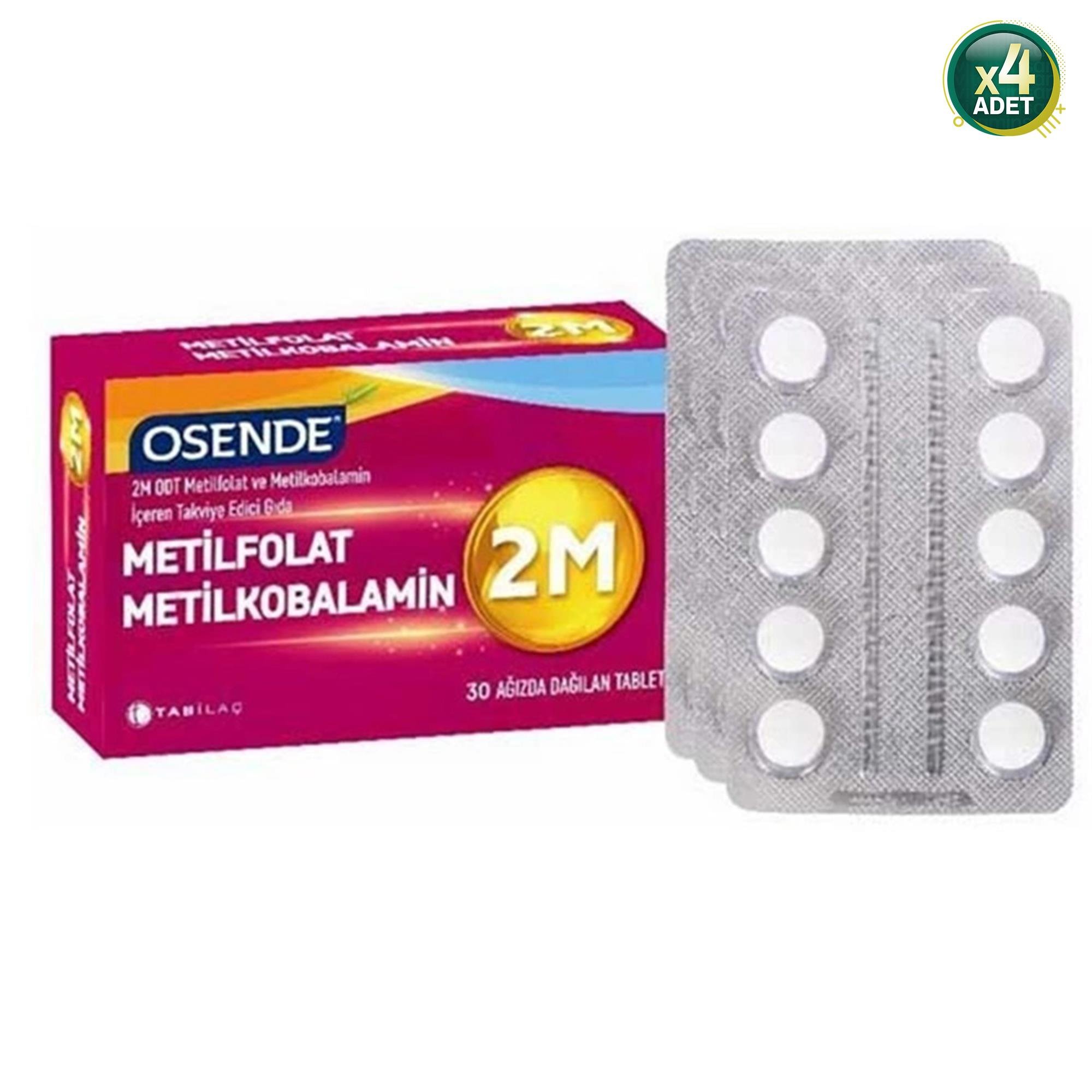Osende 2M ODT Metilfolat & Metilkobalamin 30 Ağızda Dağılan Tablet 4 Adet