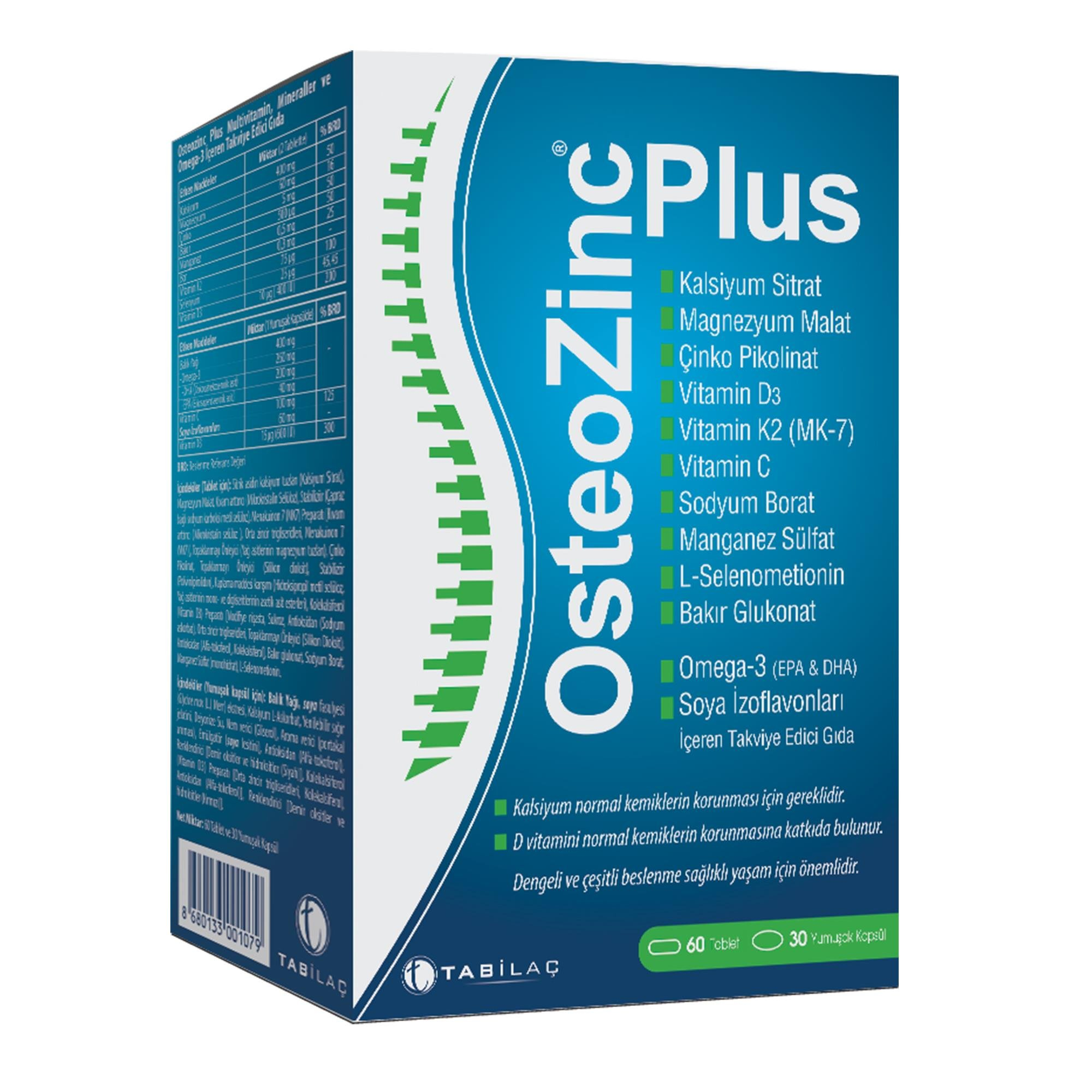 Osteozinc Plus 60 Tablet 30 Yumuşak Kapsül Kalsiyum Sitrat Magnezyum Malat Omega 3 Balık Yağı