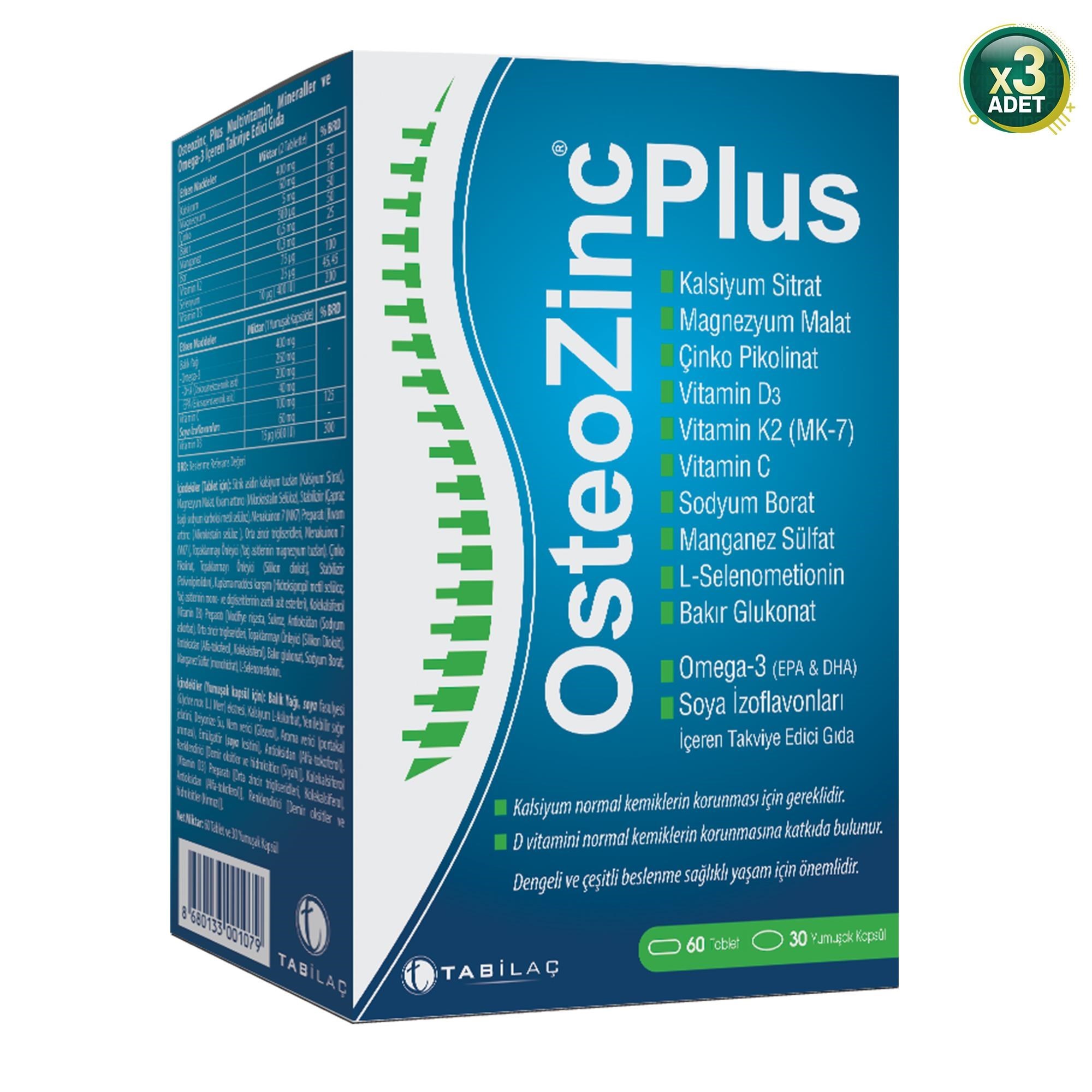 OsteoZinc Plus 60 Tablet + 30 Yumuşak Kapsül 3 Adet 