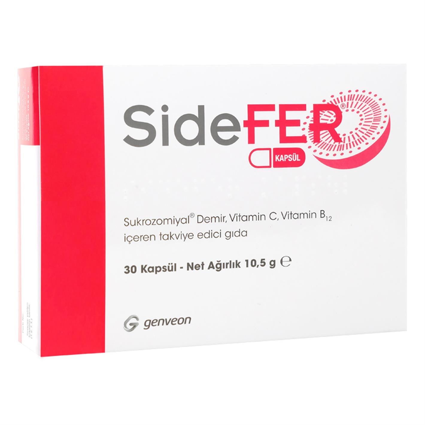 SideFER Sukrozomiyal Demir, C Vitamini ve B12 Vitamini 30 Kapsül