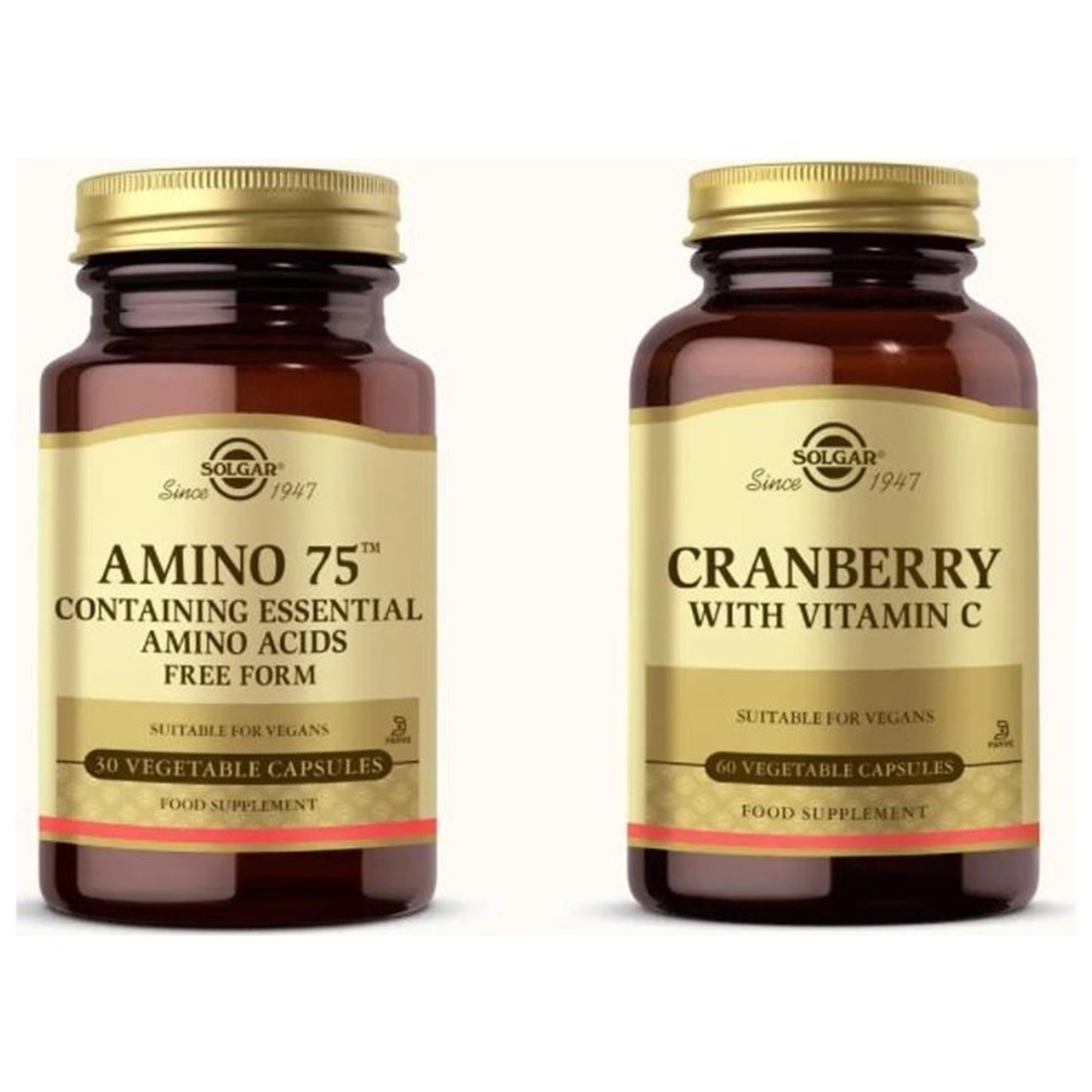 Solgar Amino 75 (Essential Amino) 30 Kapsül+Solgar Cranberry Extract With Vitamin C 60 Kapsül