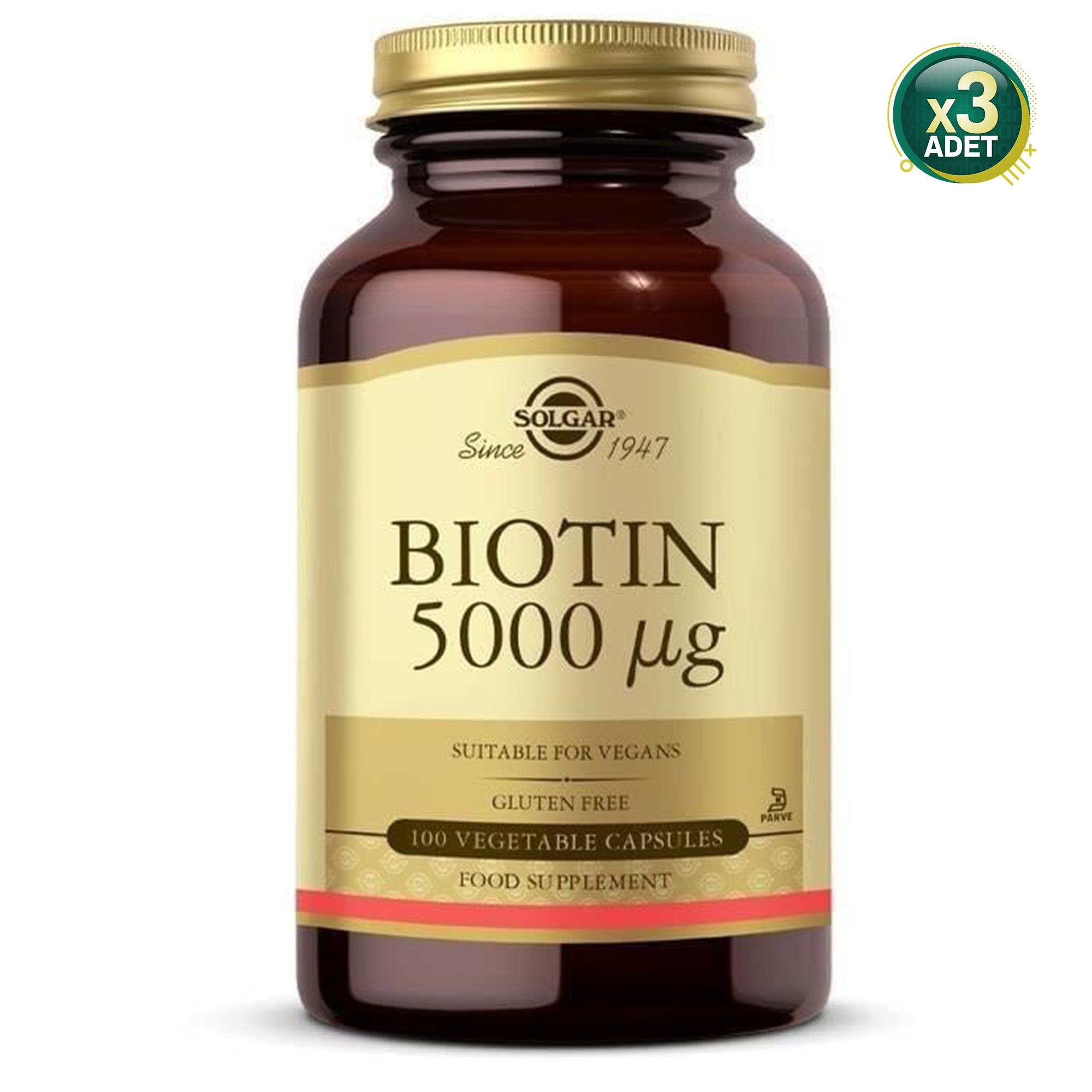 Solgar Biotin 5000 mcg 100 Kapsül 3 Adet