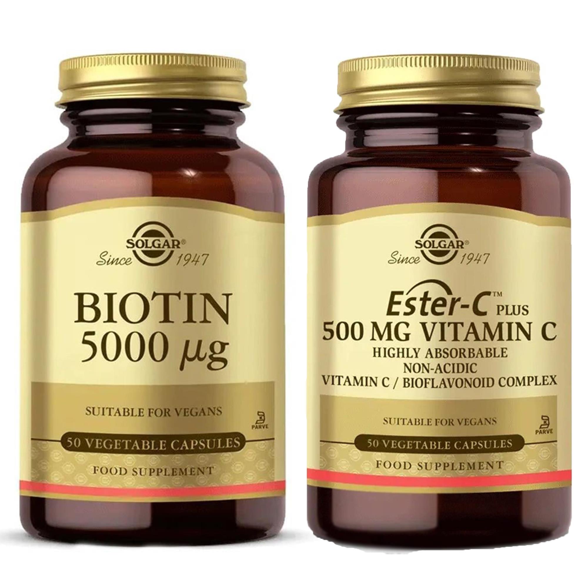Solgar Biotin 5000 mcg 50 Kapsül+Solgar Ester-C Plus 500 mg 50 Kapsül