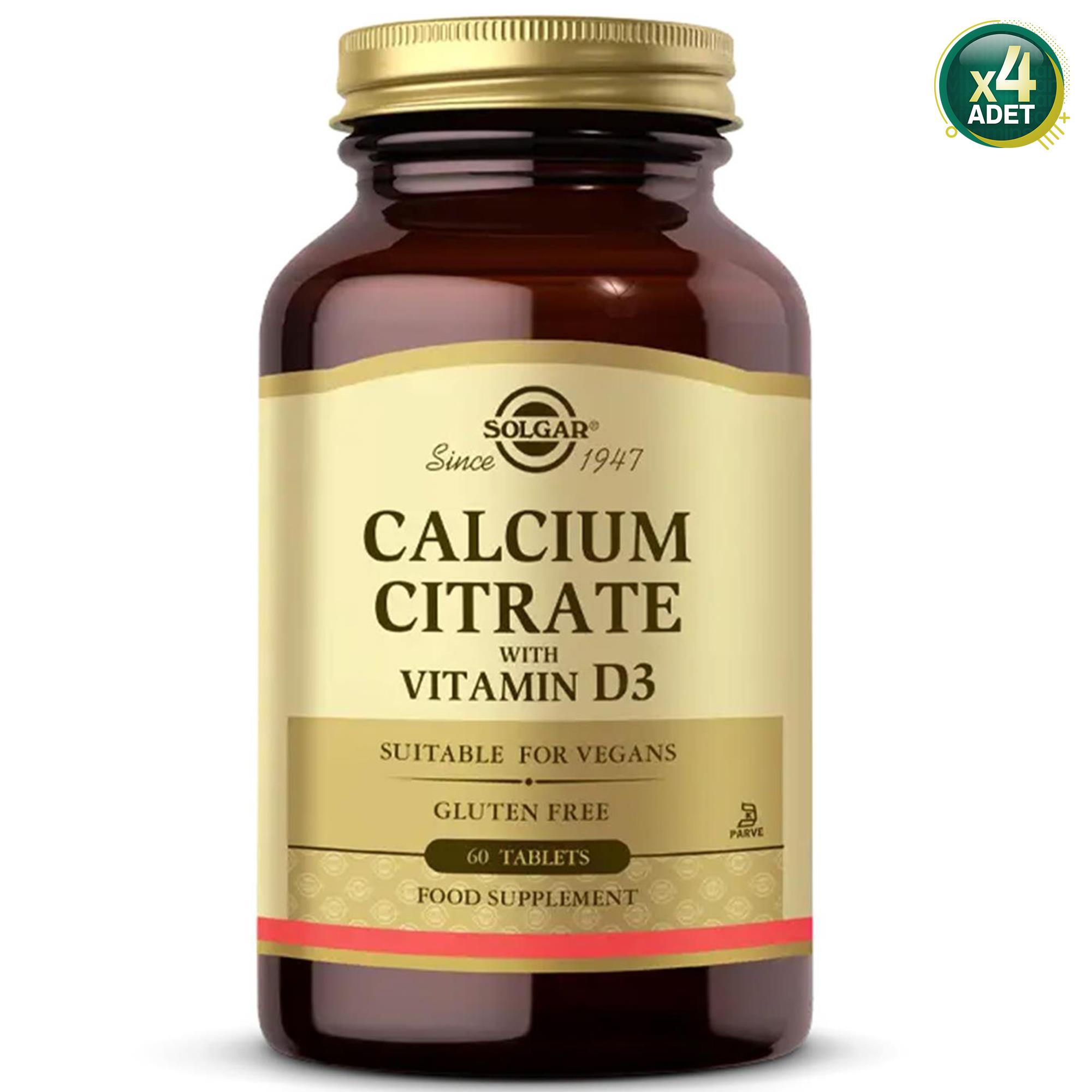 Solgar Calcium Citrate with Vitamin D3 60 Tablet 4'lü
