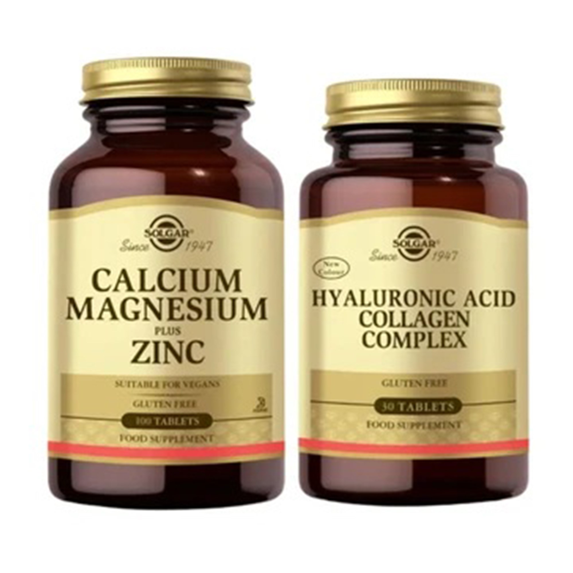 Solgar Calcium Magnesium Plus Zinc 100 Tablet + Hyaluronic Acid Collagen Complex 30 Tablet