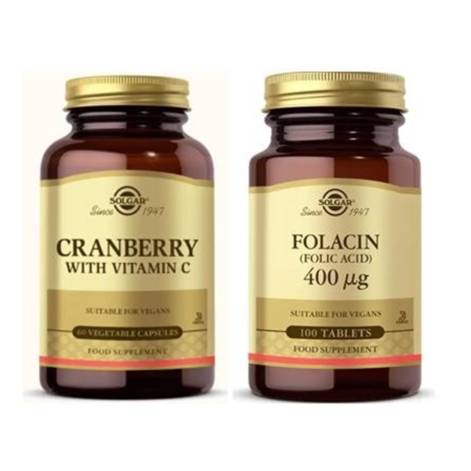 Solgar Cranberry Extract with Vitamin C 60 Kapsül+Solgar Folic Acid 400 mcg 100 Tablet