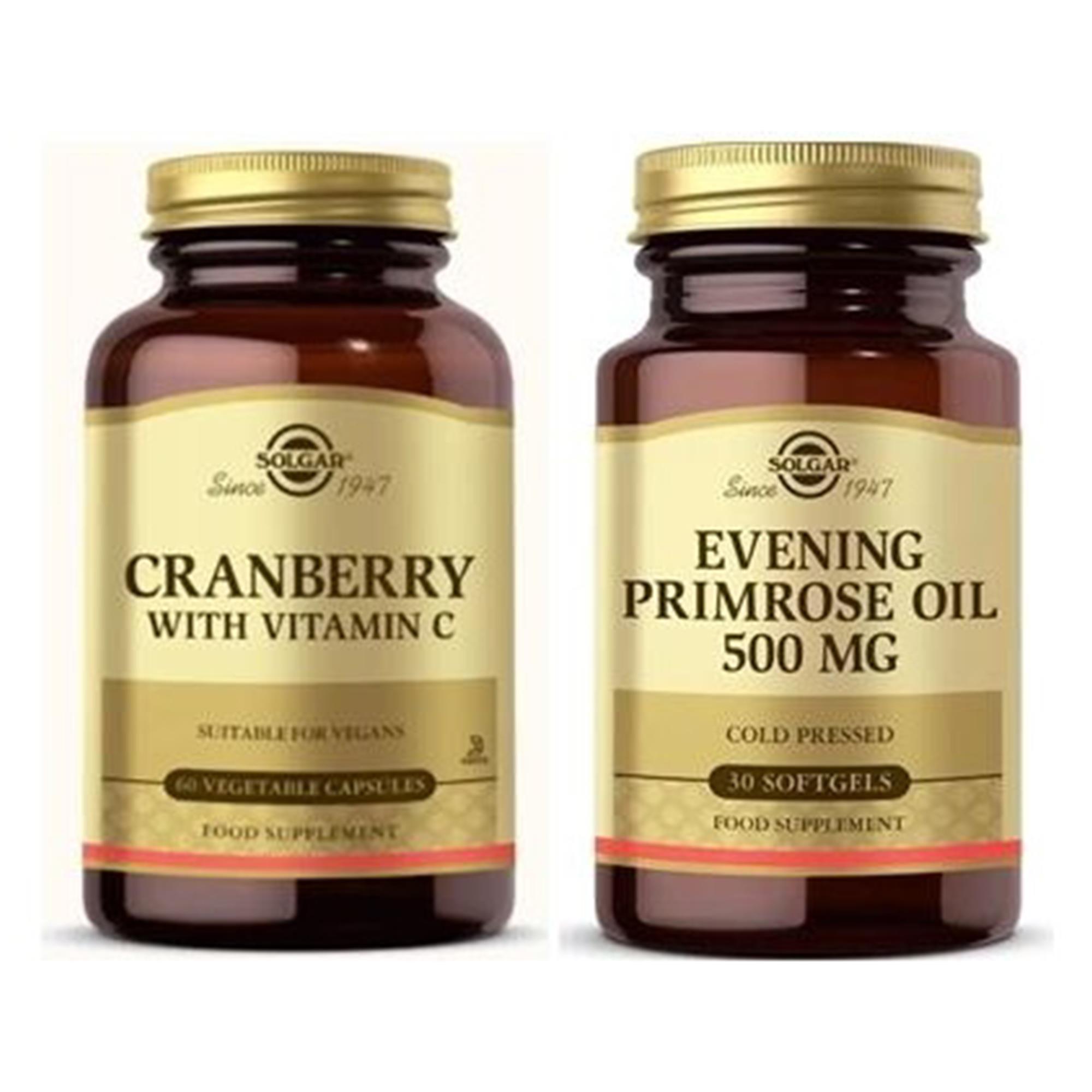 Solgar Cranberry Extract With Vitamin C 60 Kapsül+Solgar Evening Primrose 500 Mg 30 Kapsül