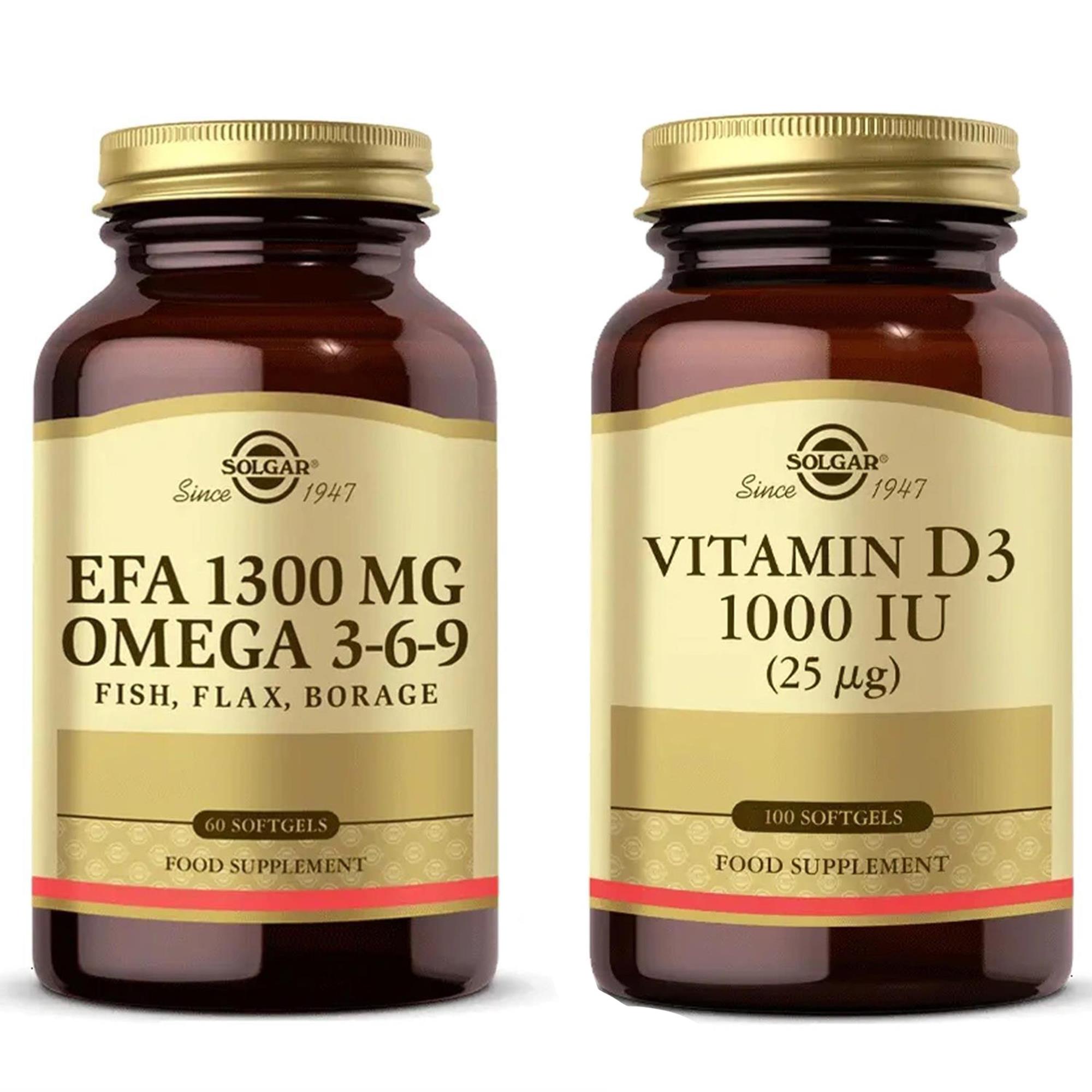 Solgar Efa 1300 Mg Omega 3-6-9 60 Softgel+ Vitamin D3 1000 Iu 100 Tablet
