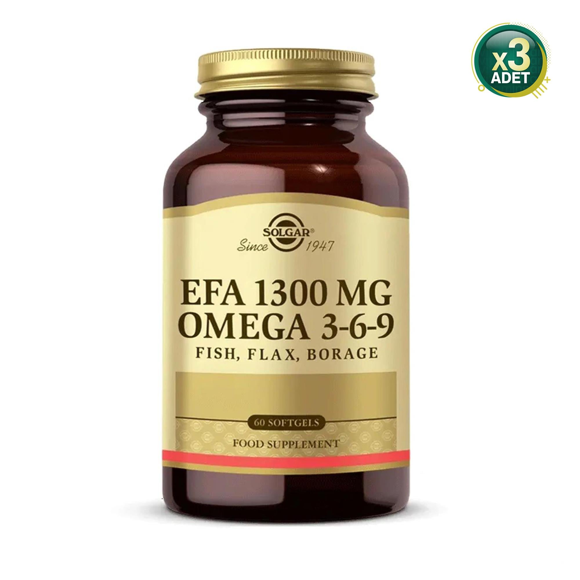 Solgar EFA 1300 mg Omega 3-6-9 60 Yumuşak Jelatinli Kapsül 3 Adet 