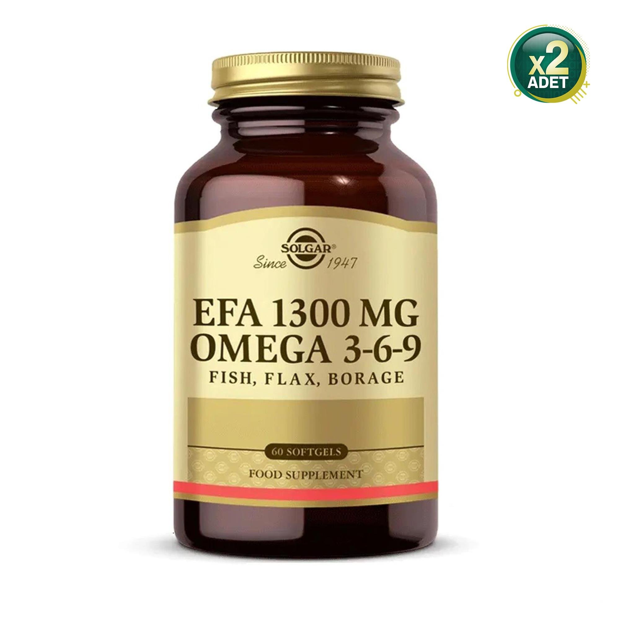 Solgar EFA 1300 mg Omega 3-6-9 60 Yumuşak Jelatinli Kapsül 2 Adet