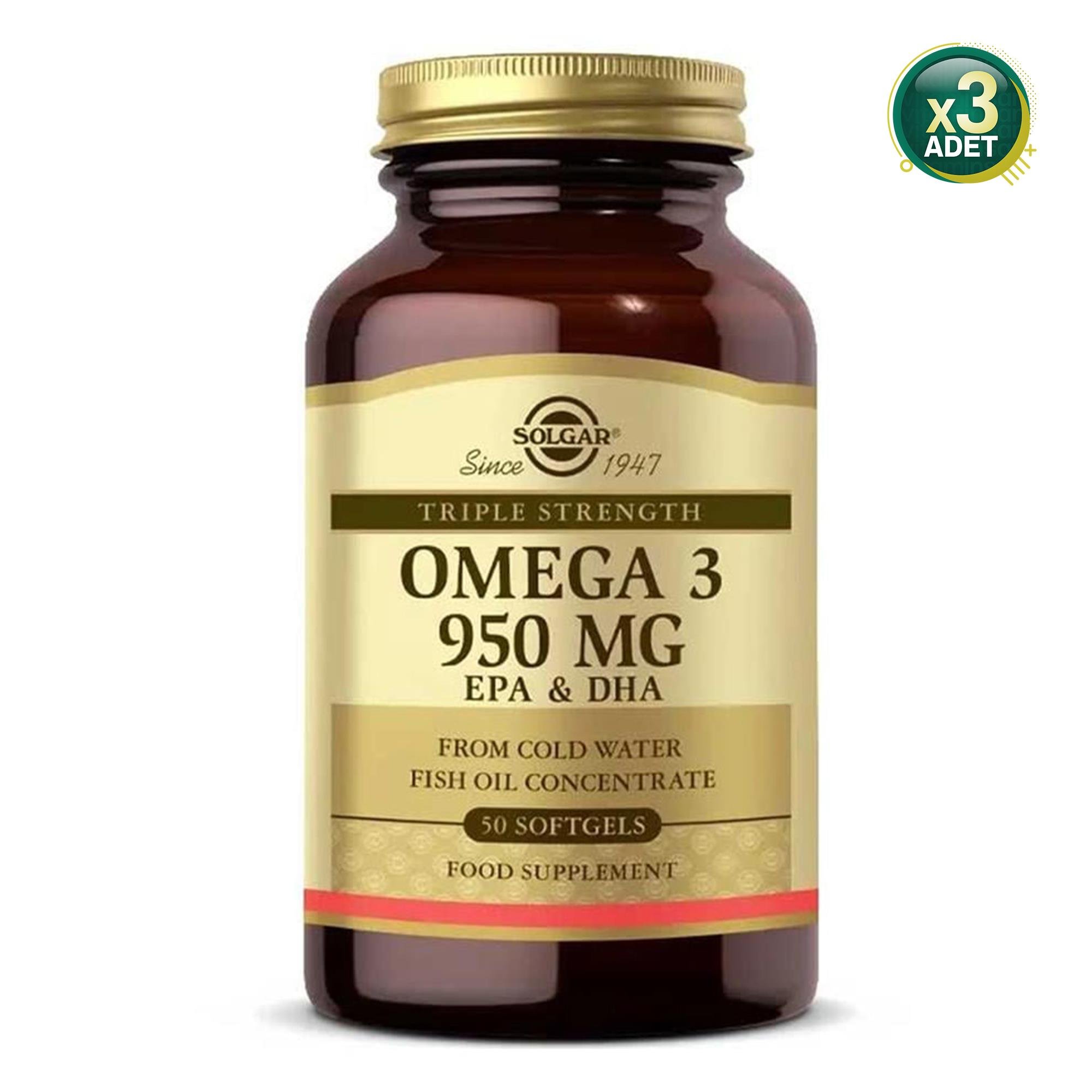Solgar Omega 3 950 mg 50 Yumuşak Jelatinli Kapsül 3 Adet