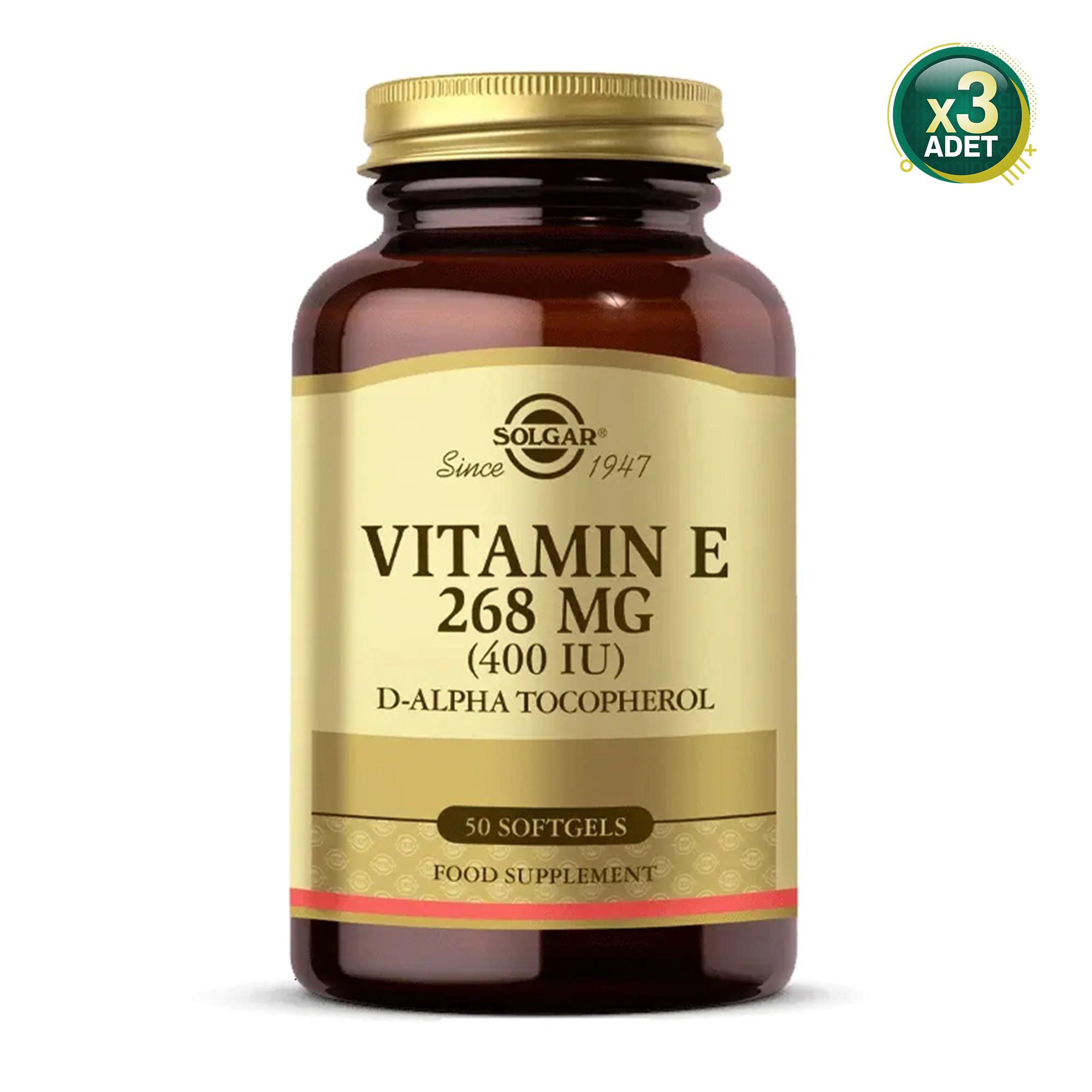 Solgar Vitamin E 400 IU 50 Yumuşak Jelatin Kapsül 3 Adet