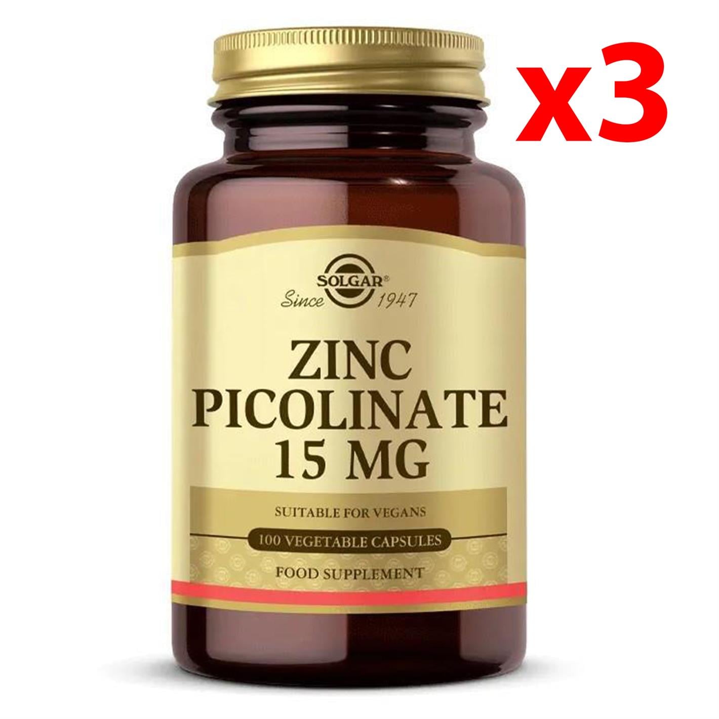 Solgar Zinc Picolinate 15 mg 100 Kapsül 3 Adet
