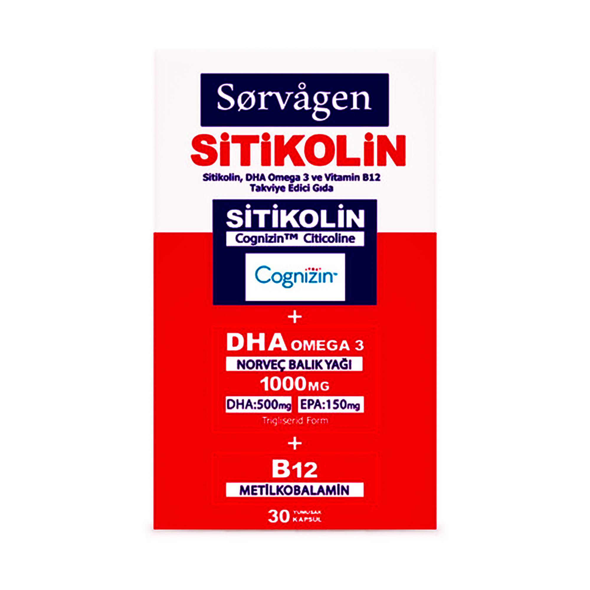 Sorvagen Smart Sitikolin DHA Omega 3 ve B12 30 Kapsül