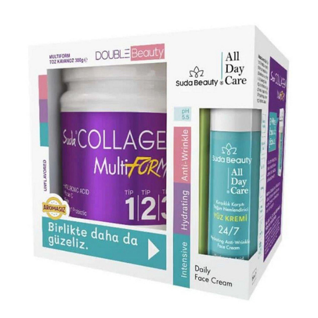 SUDA COLLAGEN Double Beauty Multiform Toz Kavanoz 300 gr + Suda Beauty Yüz Kremi 50 ml