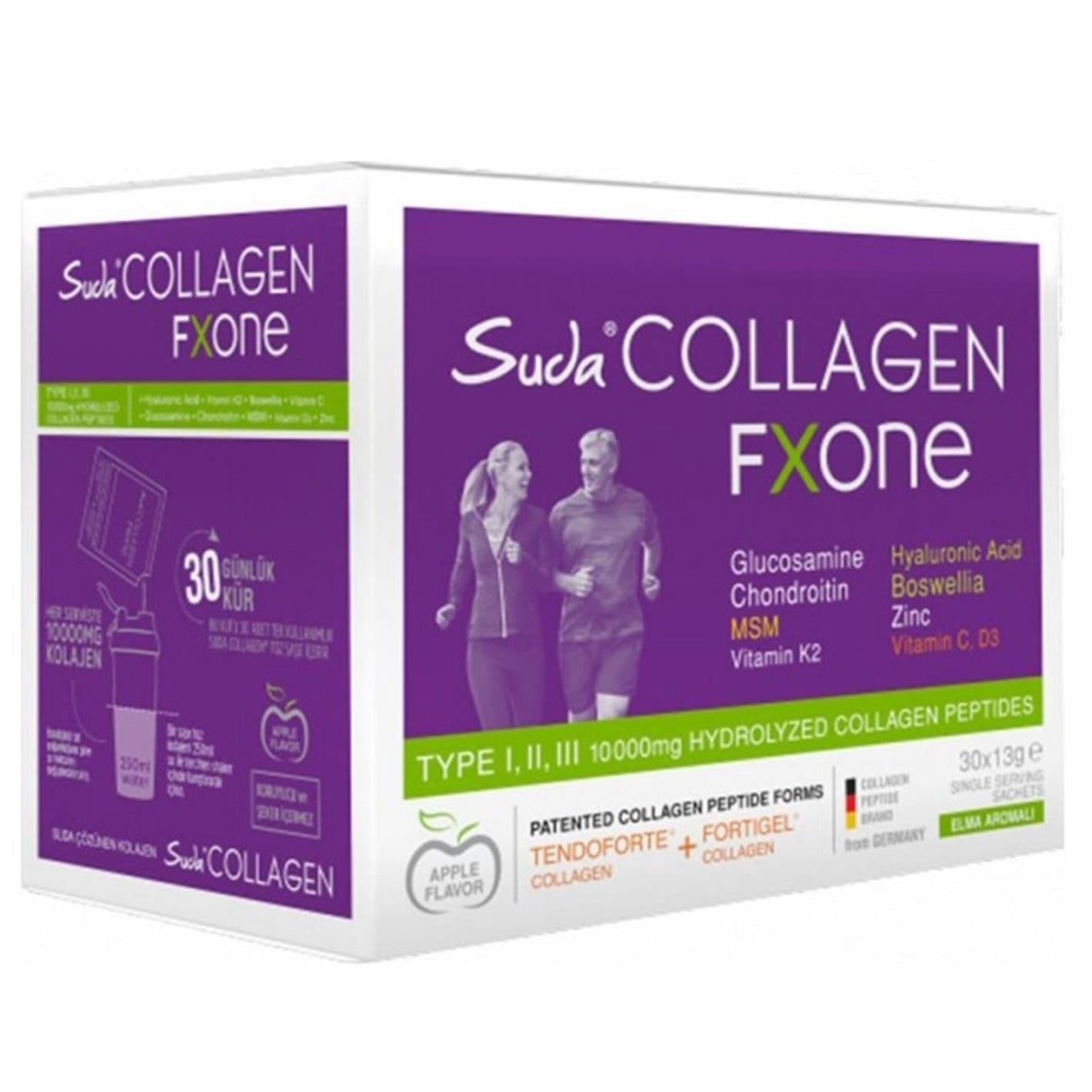 Suda Collagen Fxone Takviye Edici Gıda Elma Aromalı 30 x 13 gr - Toz Saşe