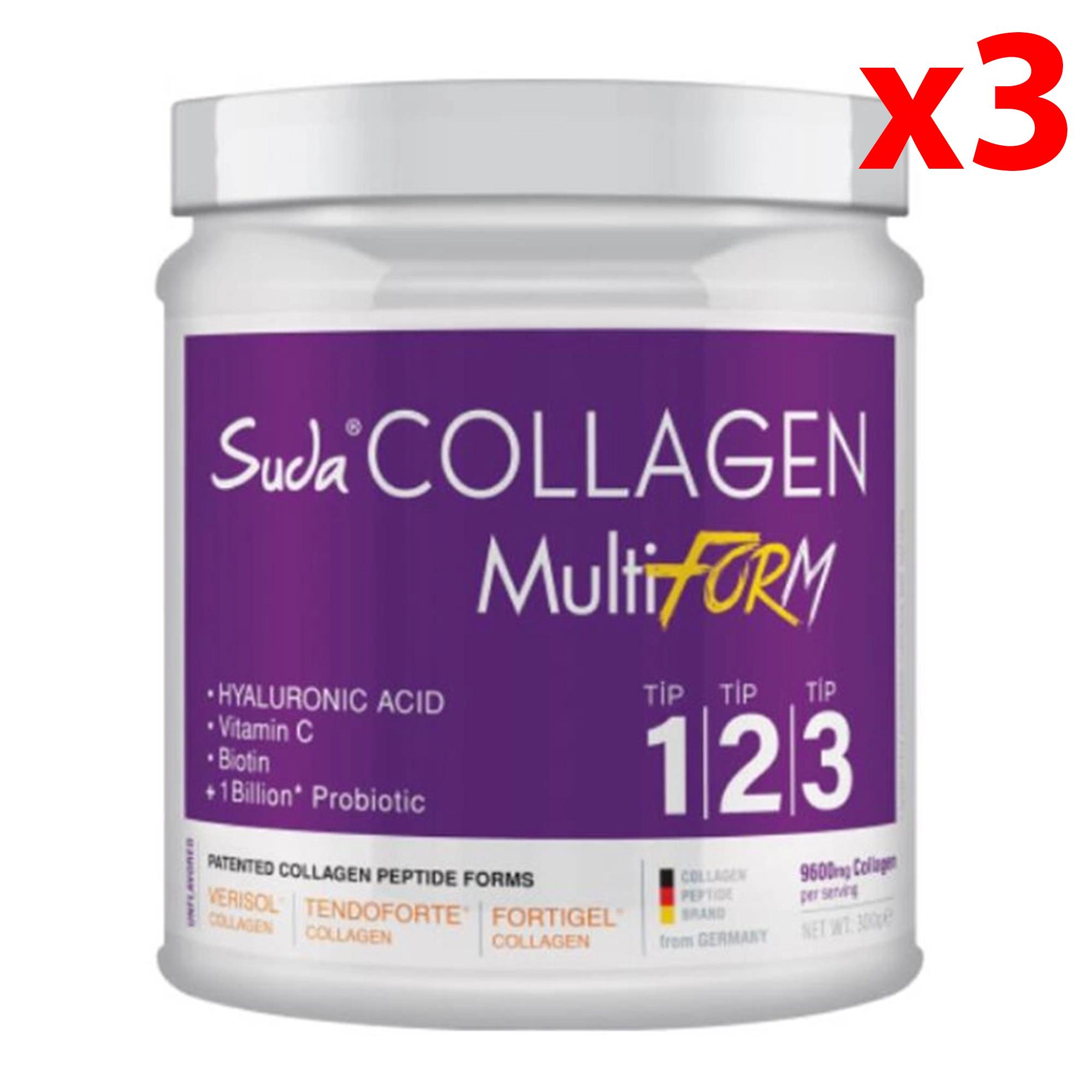 Suda Collagen + Probiyotik Aromasız Aromalı Takviye Edici Gıda 300 g 3 Adet