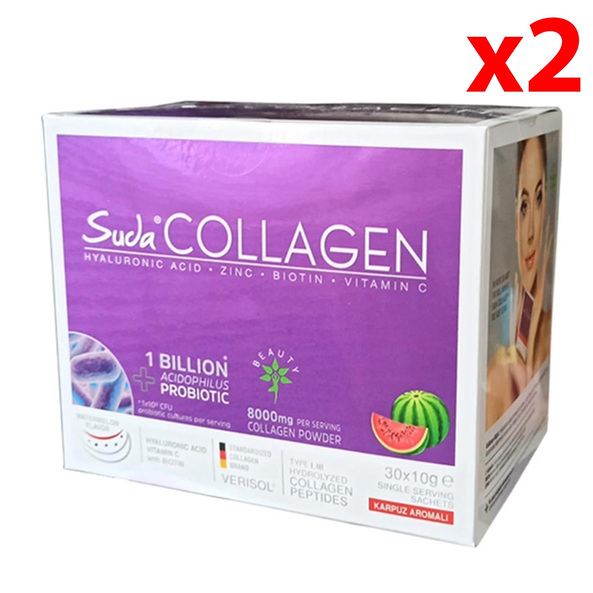 Suda Collagen Takviye Edici Gıda Karpuz Aromalı 30 x 10 gr - Toz Saşe 2 Adet