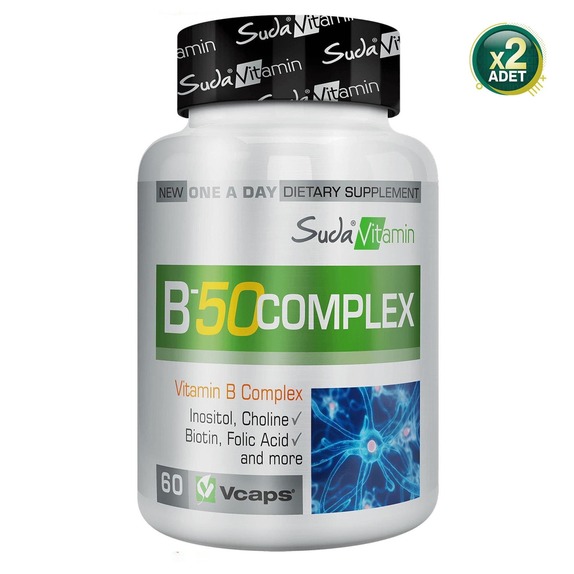 Suda Vitamin B-50 Complex 60 Bitkisel Kapsül 2 Adet