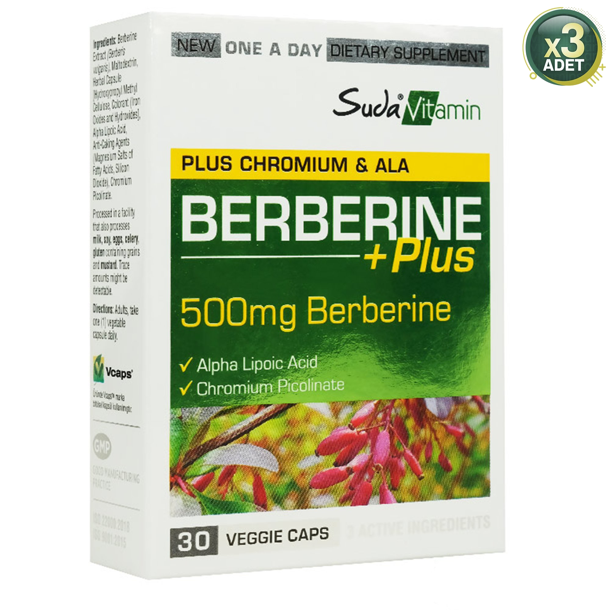 Suda Vitamin Berberine Plus 30 Kapsül 3 Adet