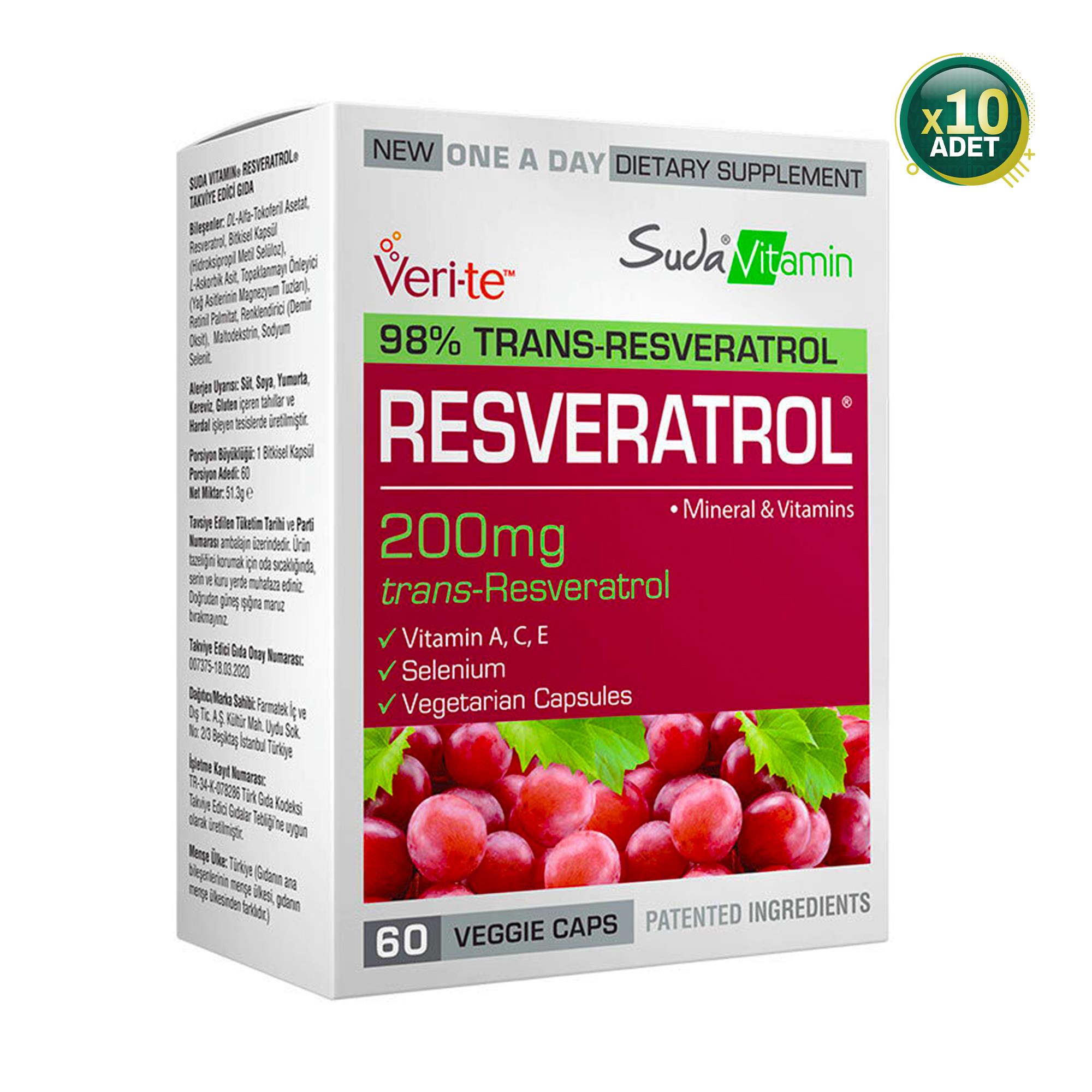 Suda Vitamin Resveratrol 60 Bitkisel Kapsül 10 Adet