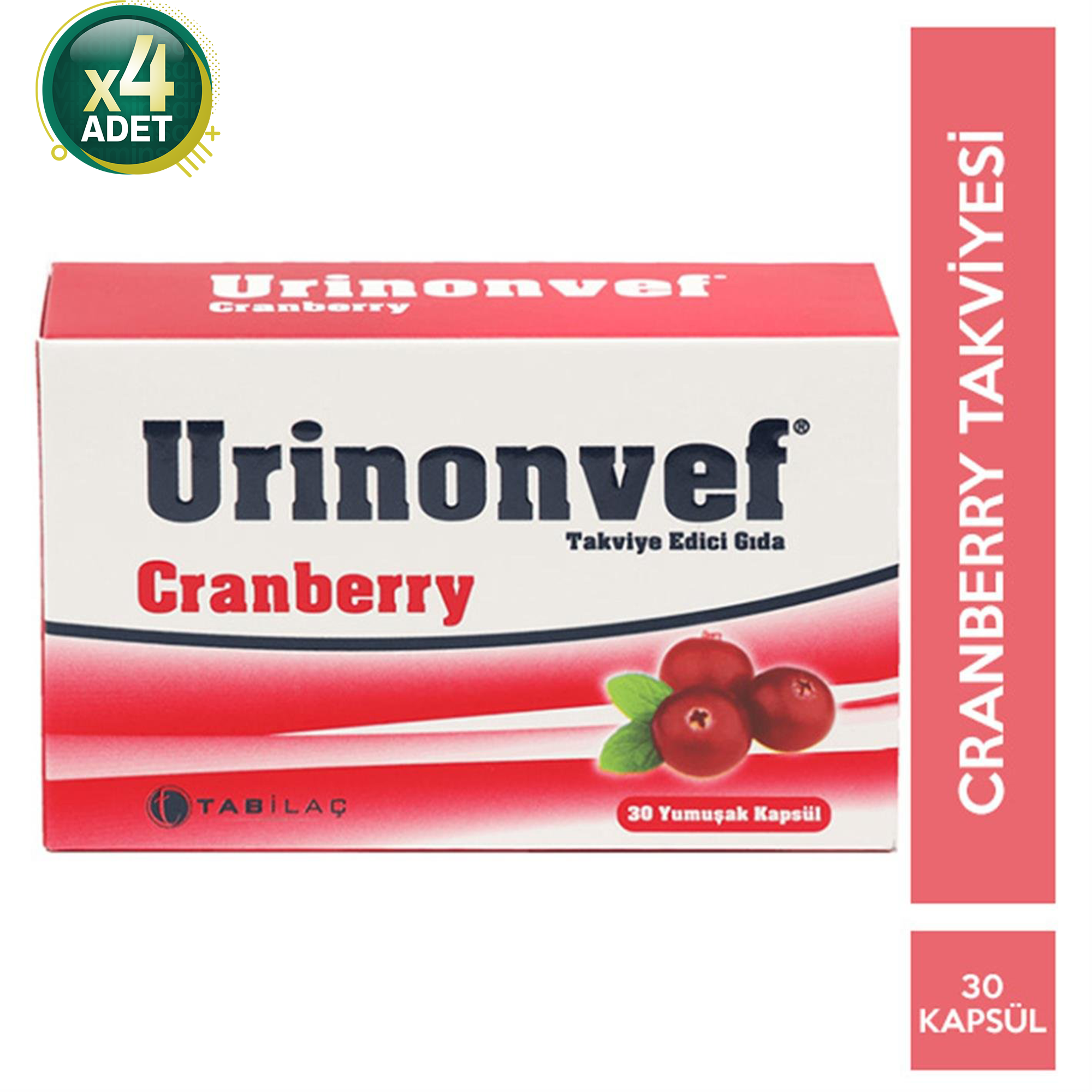 Tab Urinonvef Cranberry 30 Kapsül 4'lü Paket