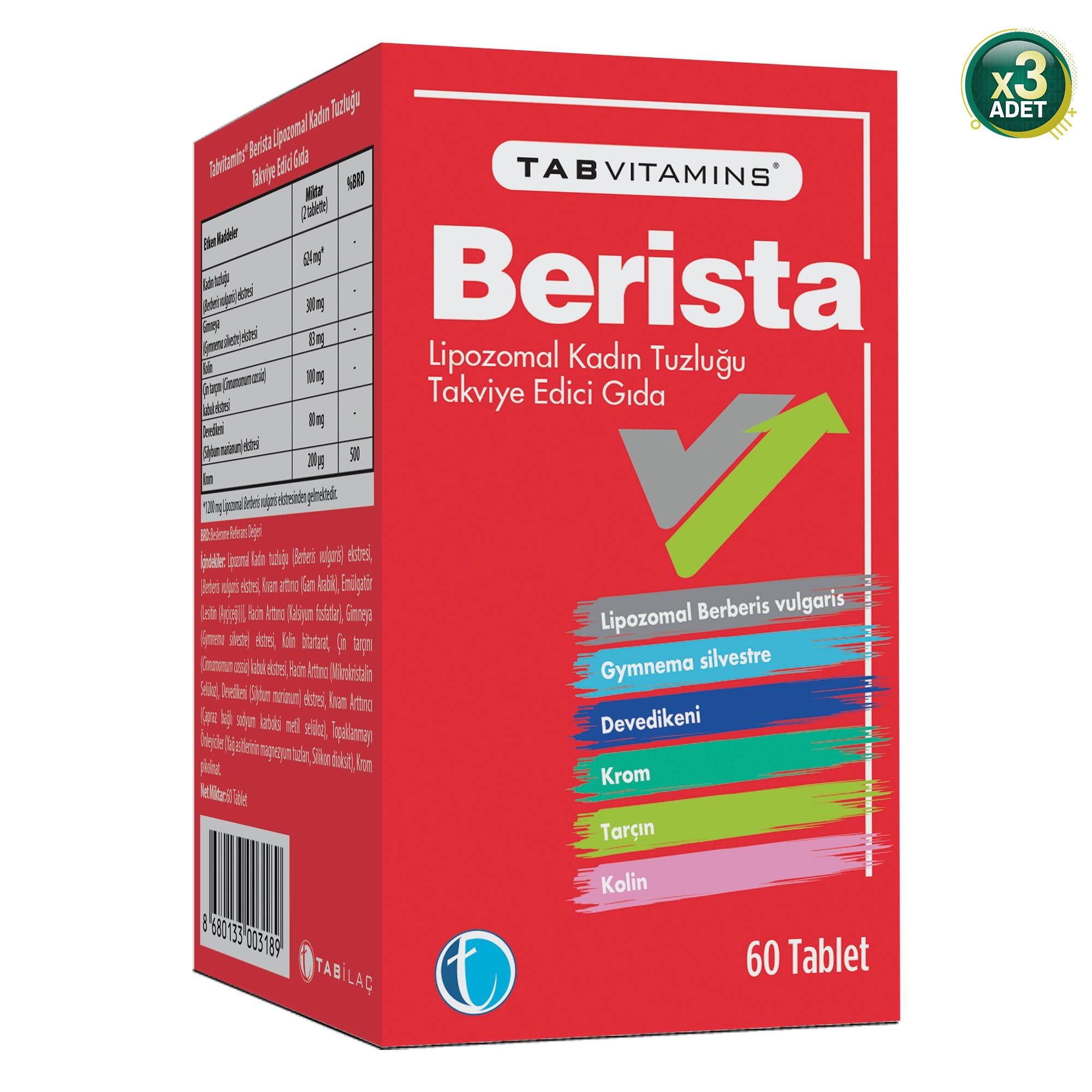 TABVITAMINS Berista 60 Tablet - 3 Adet (180 Tablet)