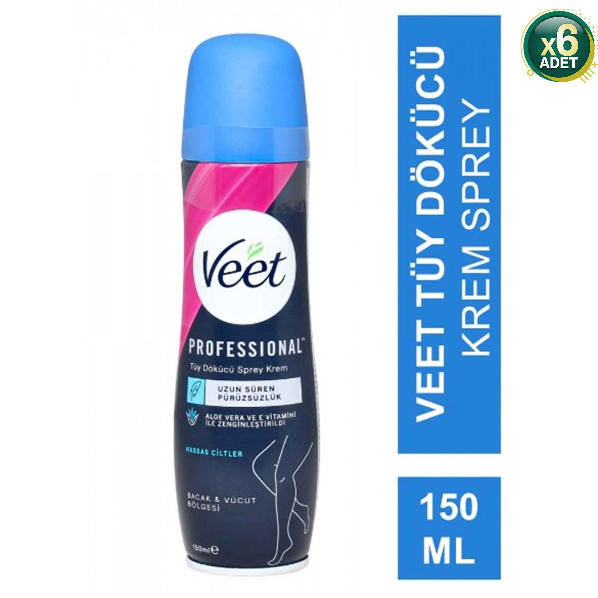 Veet Professional Tüy Dökücü Krem Sprey 6 lı set Bacak&vücut Bölgesi Hassas Ciltler 150ml