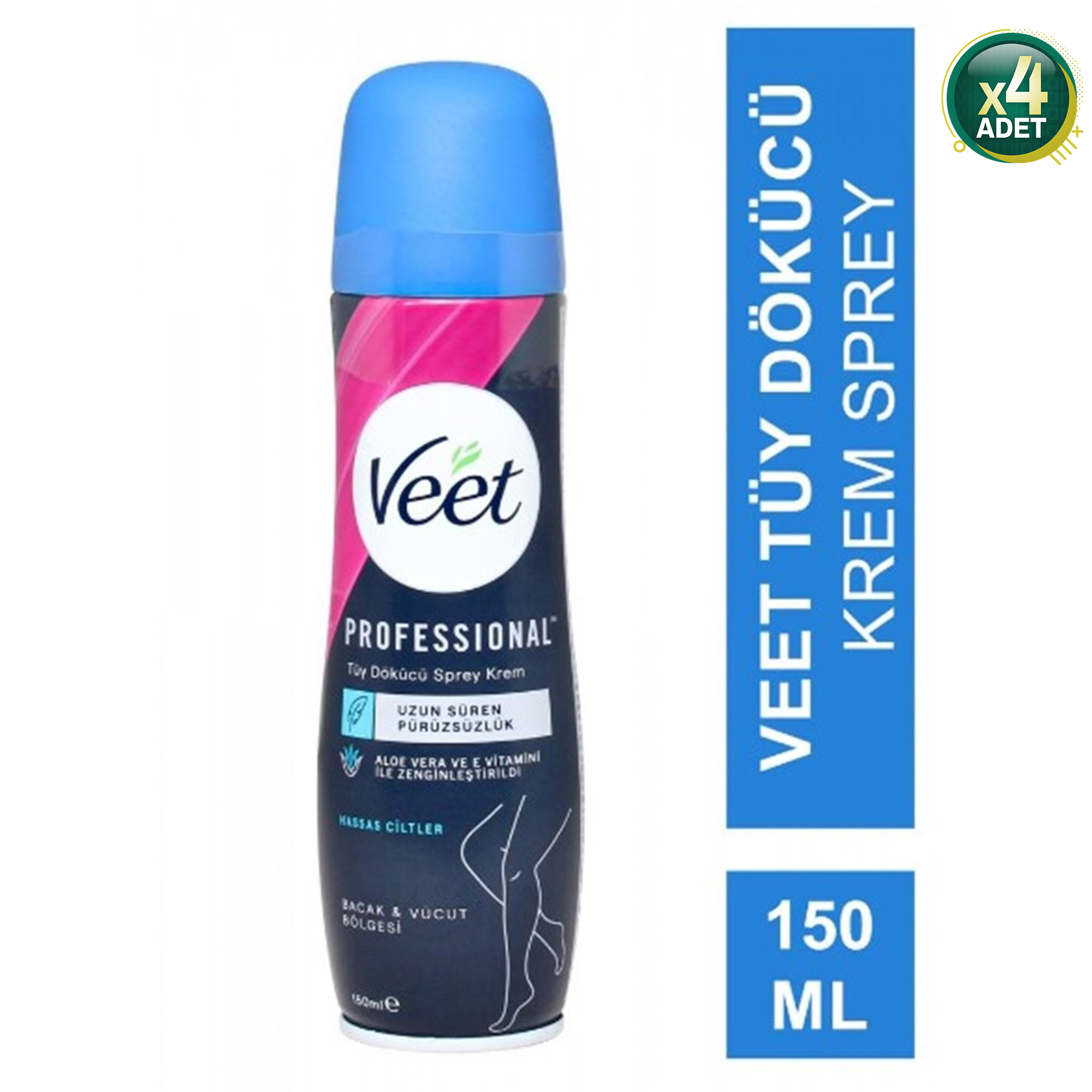 Veet Professional Tüy Dökücü Krem Sprey X4 Set Bacak&vücut Bölgesi Hassas Ciltler 150ml