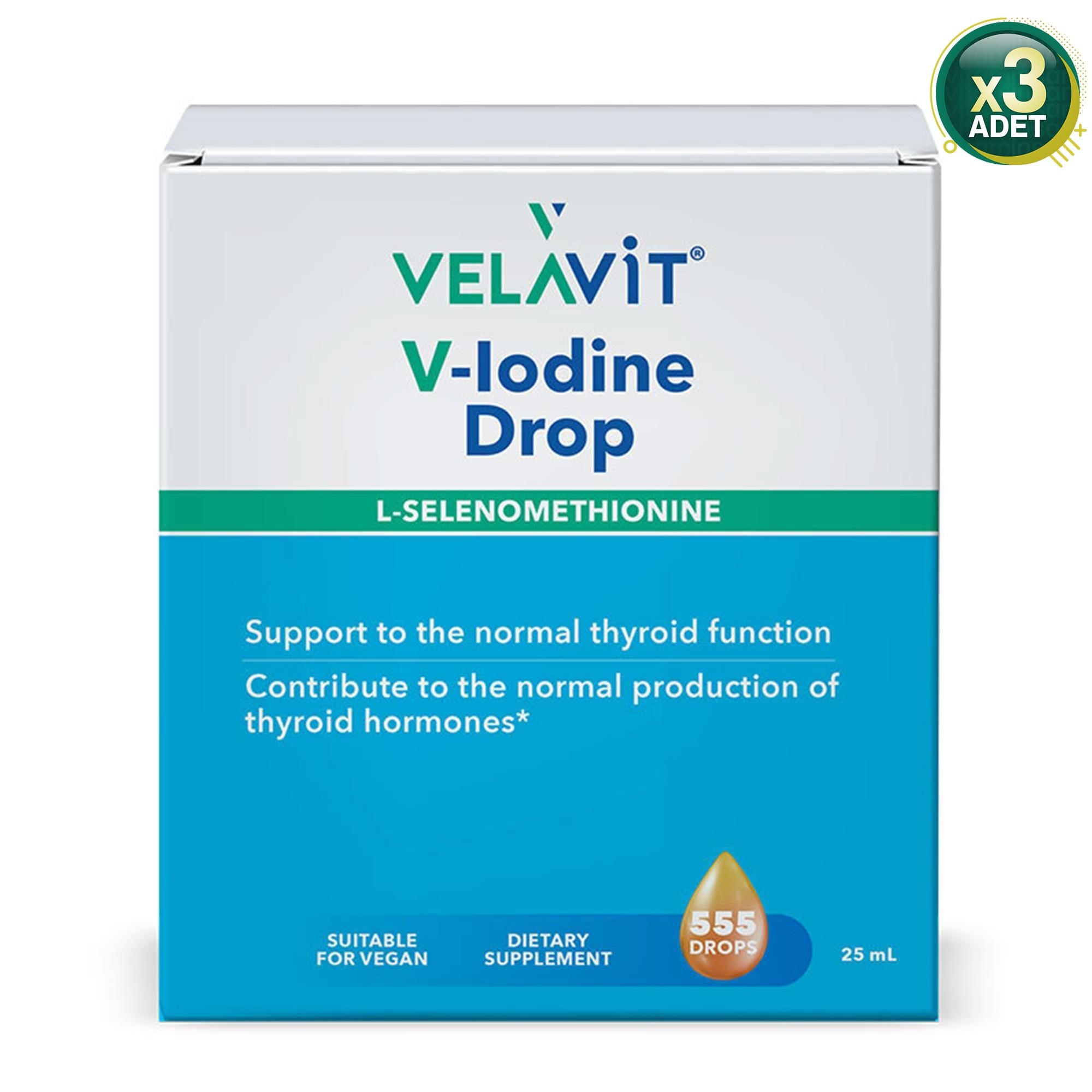 Velavit V- Iodine Drop - Iyot ve Selenyum Içeren Damla - 25ML - 3 Adet (75 Ml)