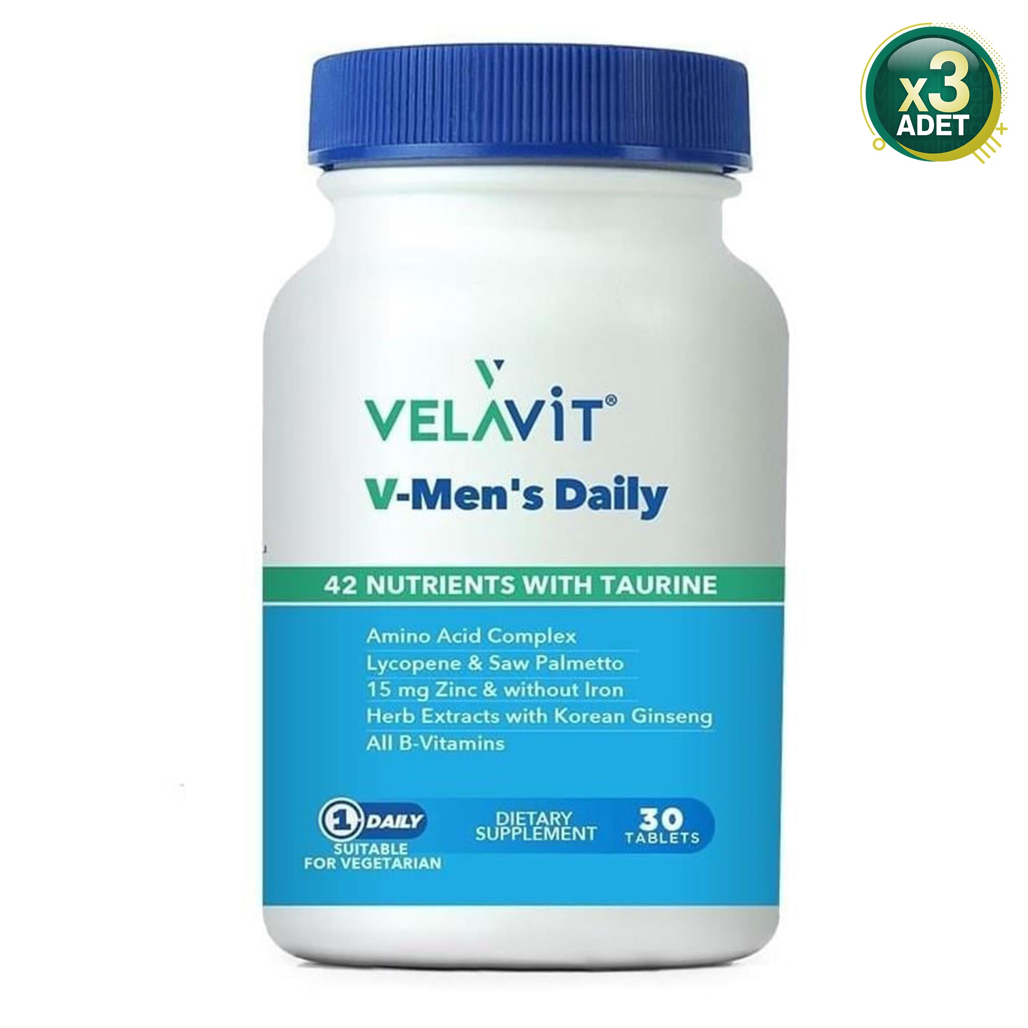 Velavit V- Men's Daily - Erkekler Için Multivitamin - 30 Tablet - 3 Adet (90 Tablet)