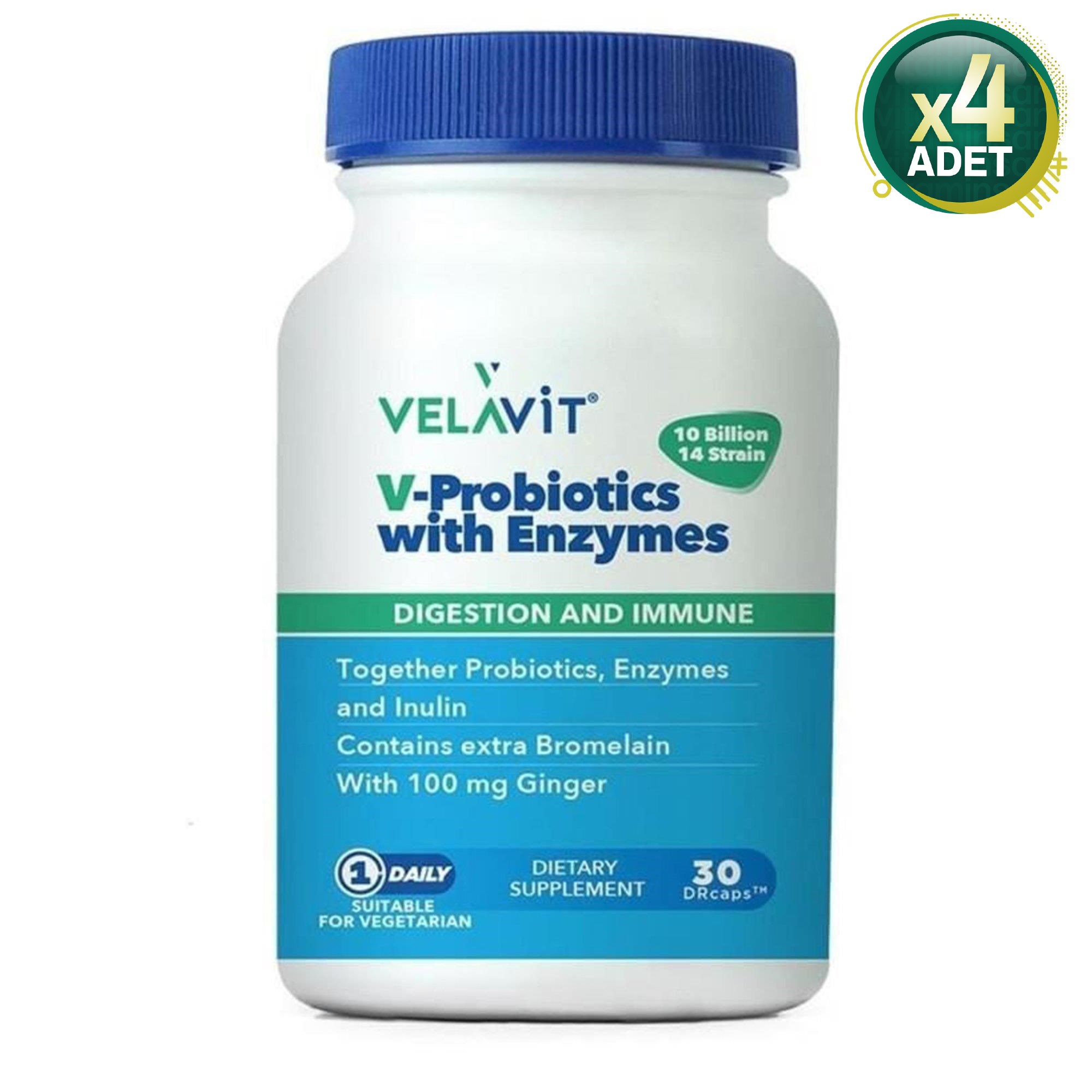 Velavit V-Probiotics With Enzymes 30 Kapsül 4 Adet