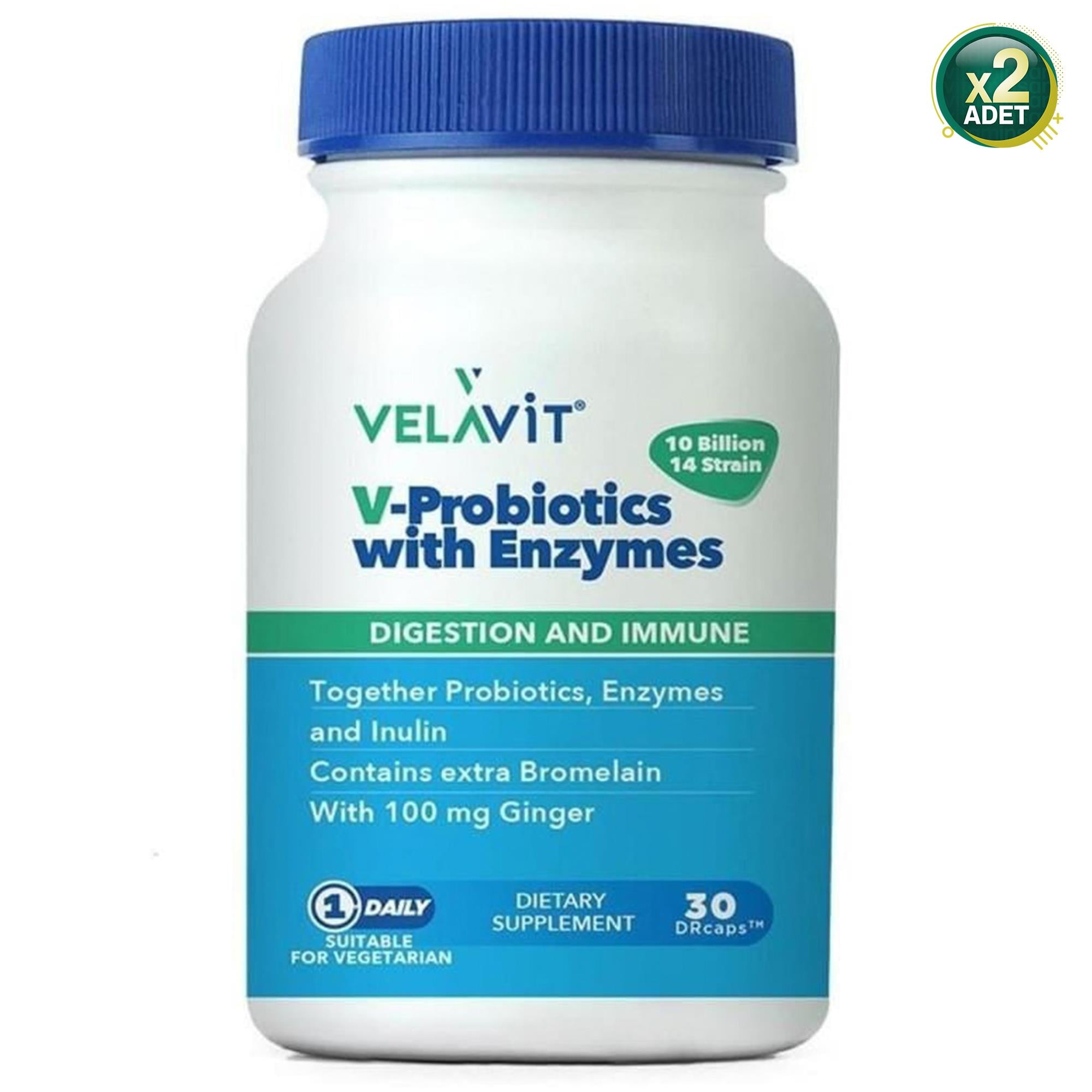 Velavit V-Probiotics With Enzymes 30 Kapsül 2'li